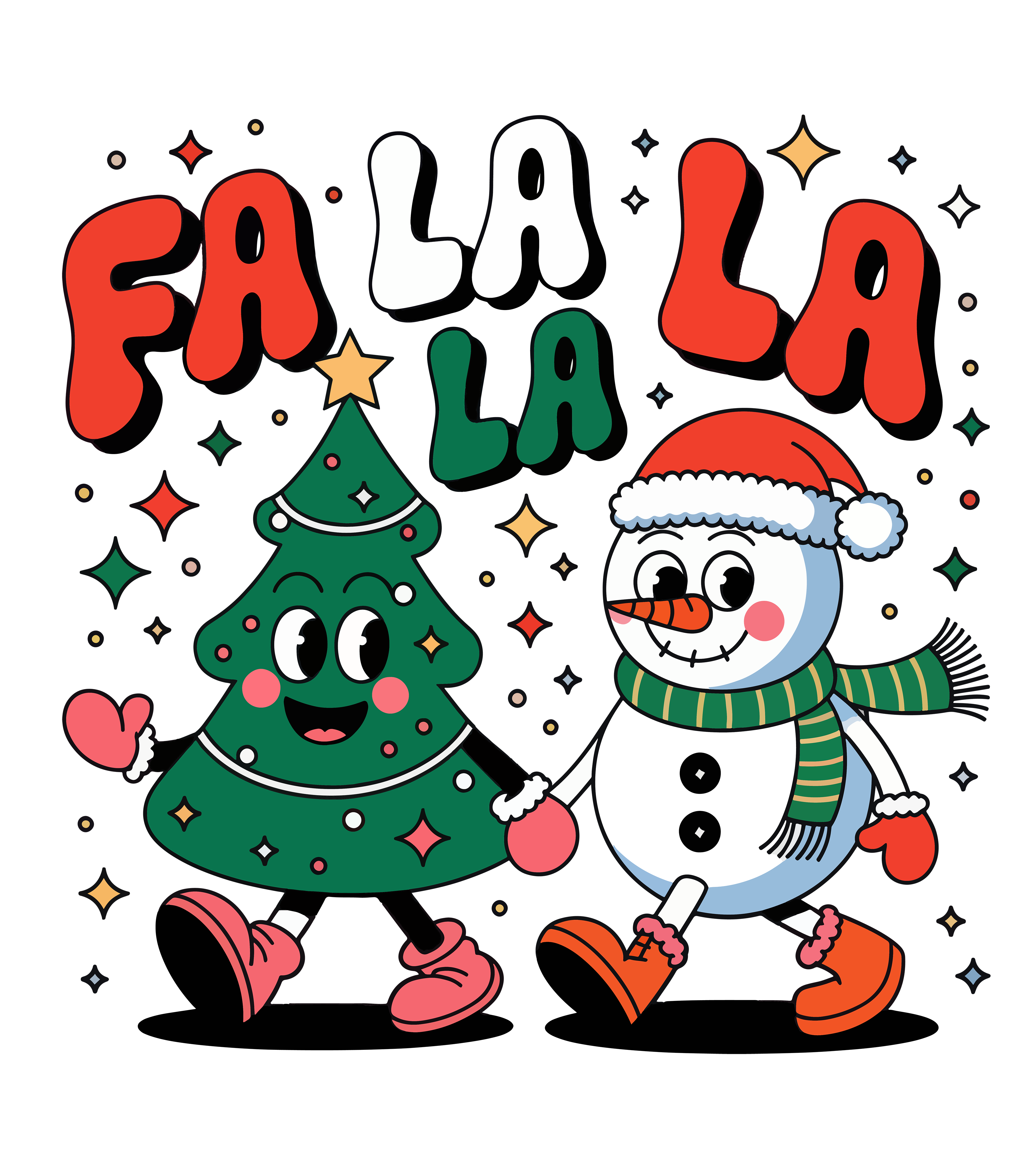 Festive Christmas Tree And Snowman DTF Transfer