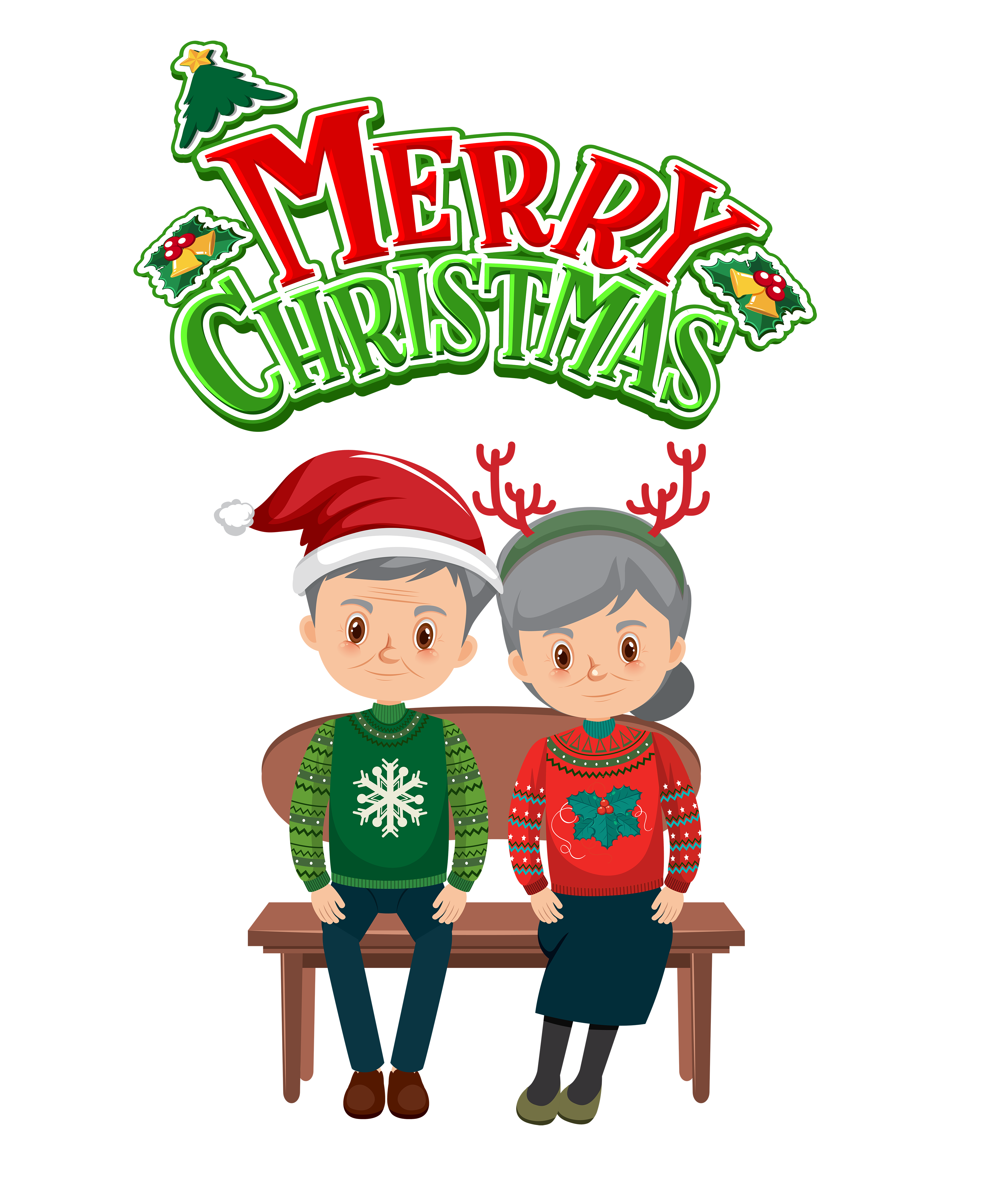 Merry Christmas Elderly Couple DTF Transfer