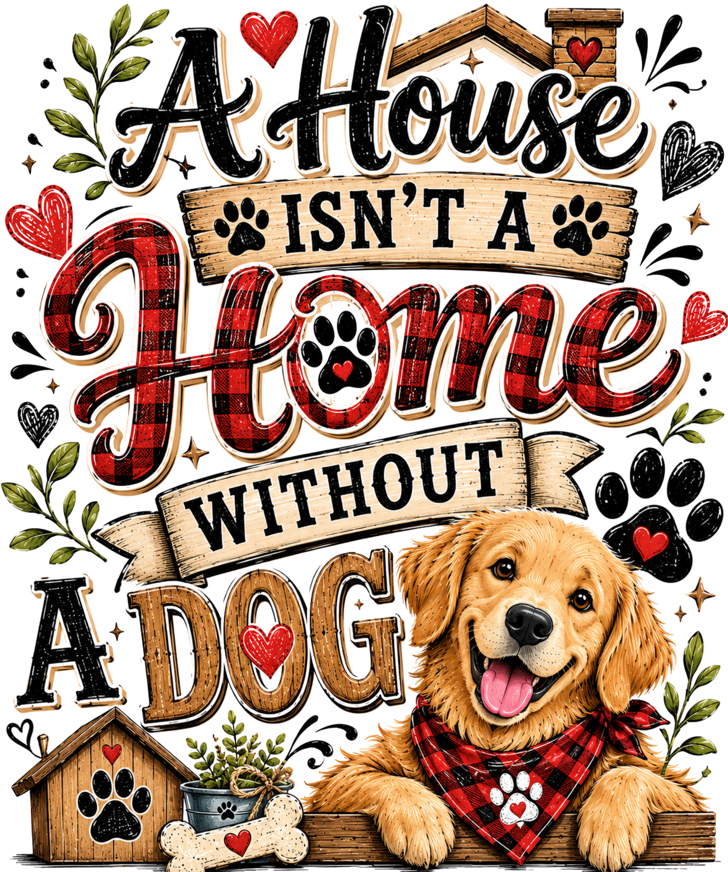 A House Is Not A Home Without A Dog DTF Transfer