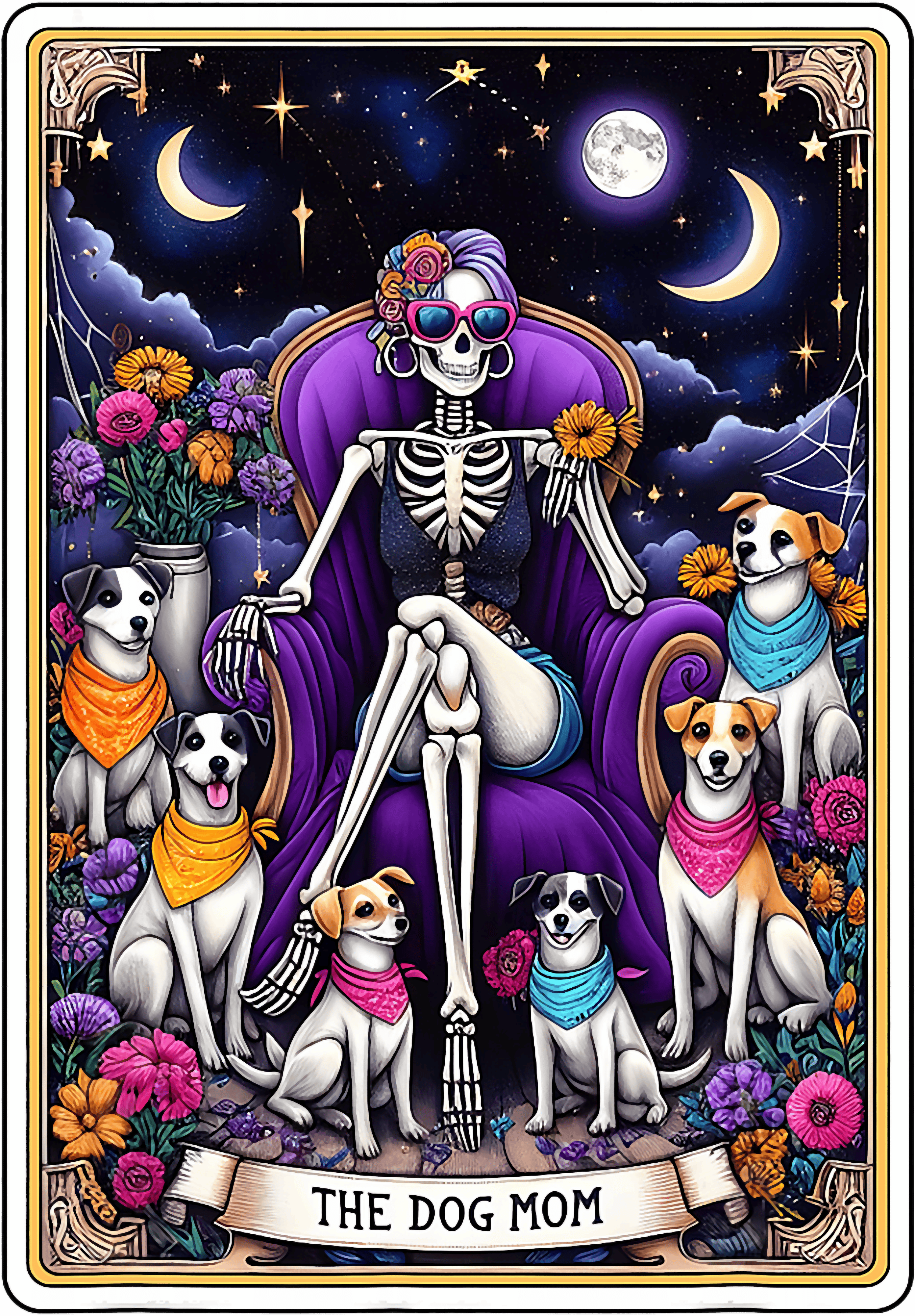 The Dog Mom Skeleton Queen With Dogs DTF Transfer