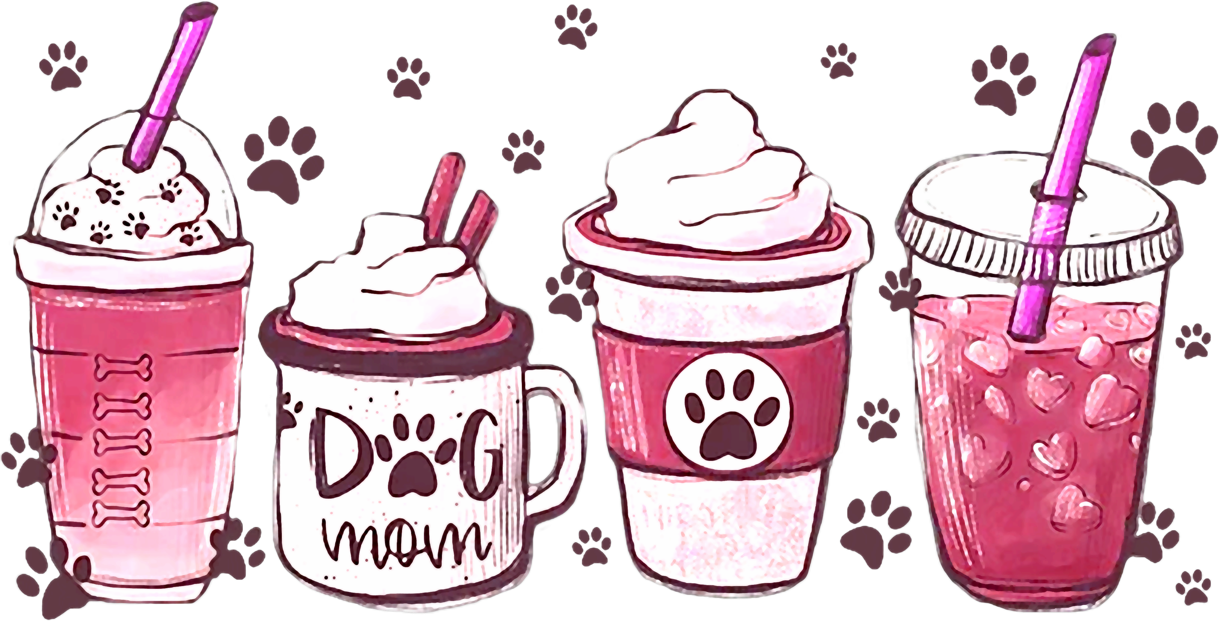 Dog Mom Coffee Lover Pink DTF Transfer