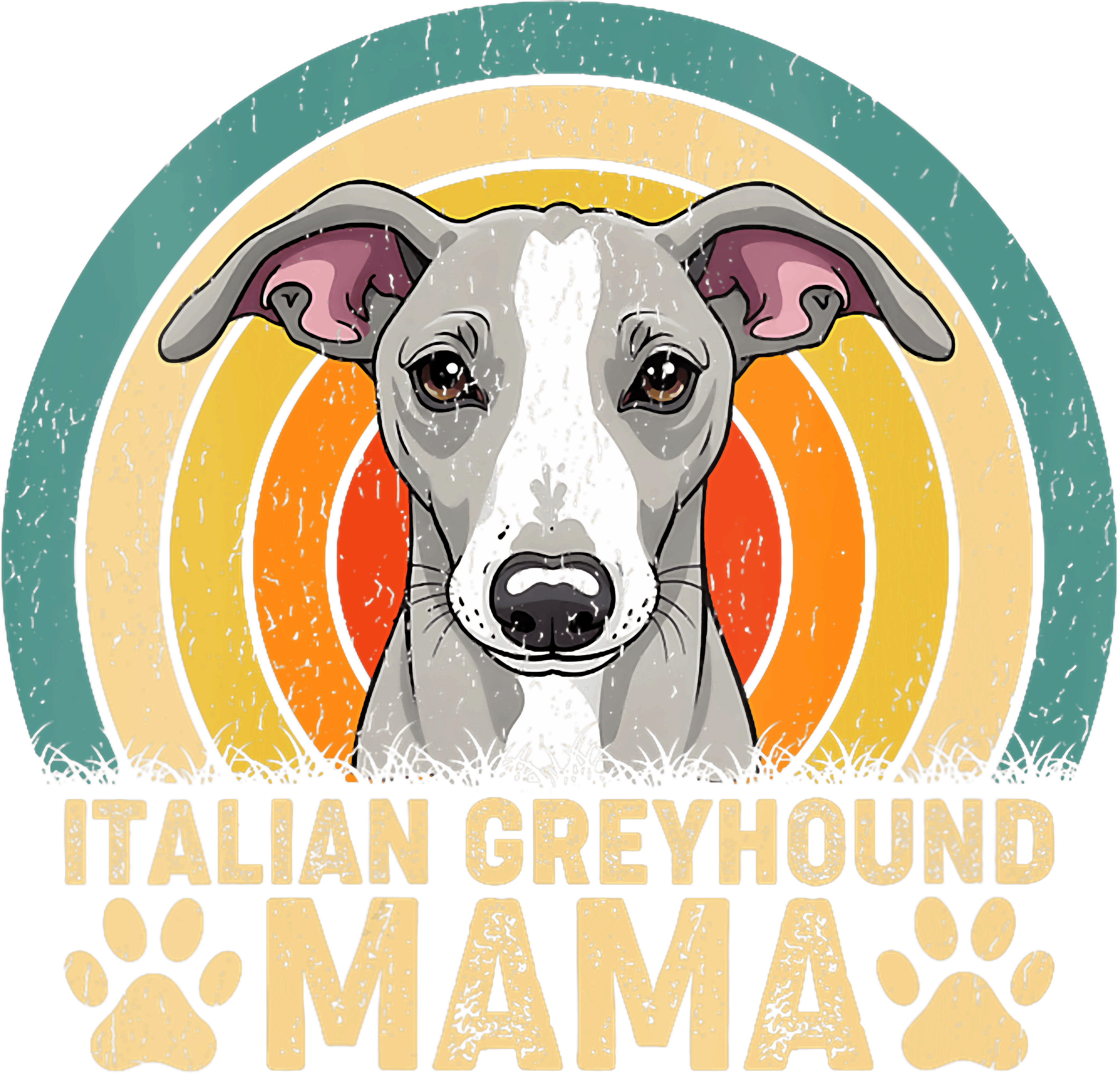 Italian Greyhound Mama Retro Rainbow Dog DTF Transfer
