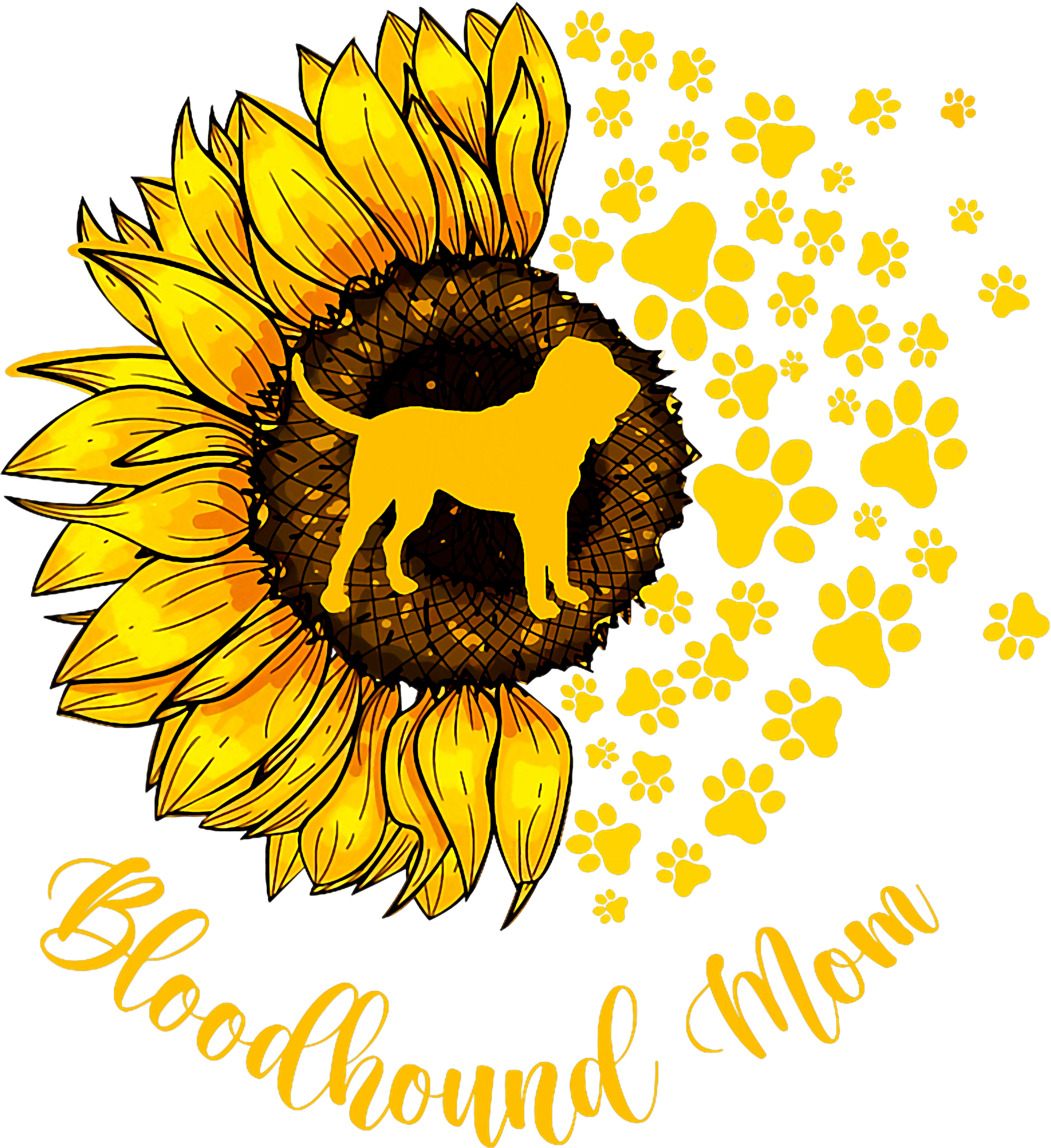 Bloodhound Mom Sunflower Paw Print DTF Transfer