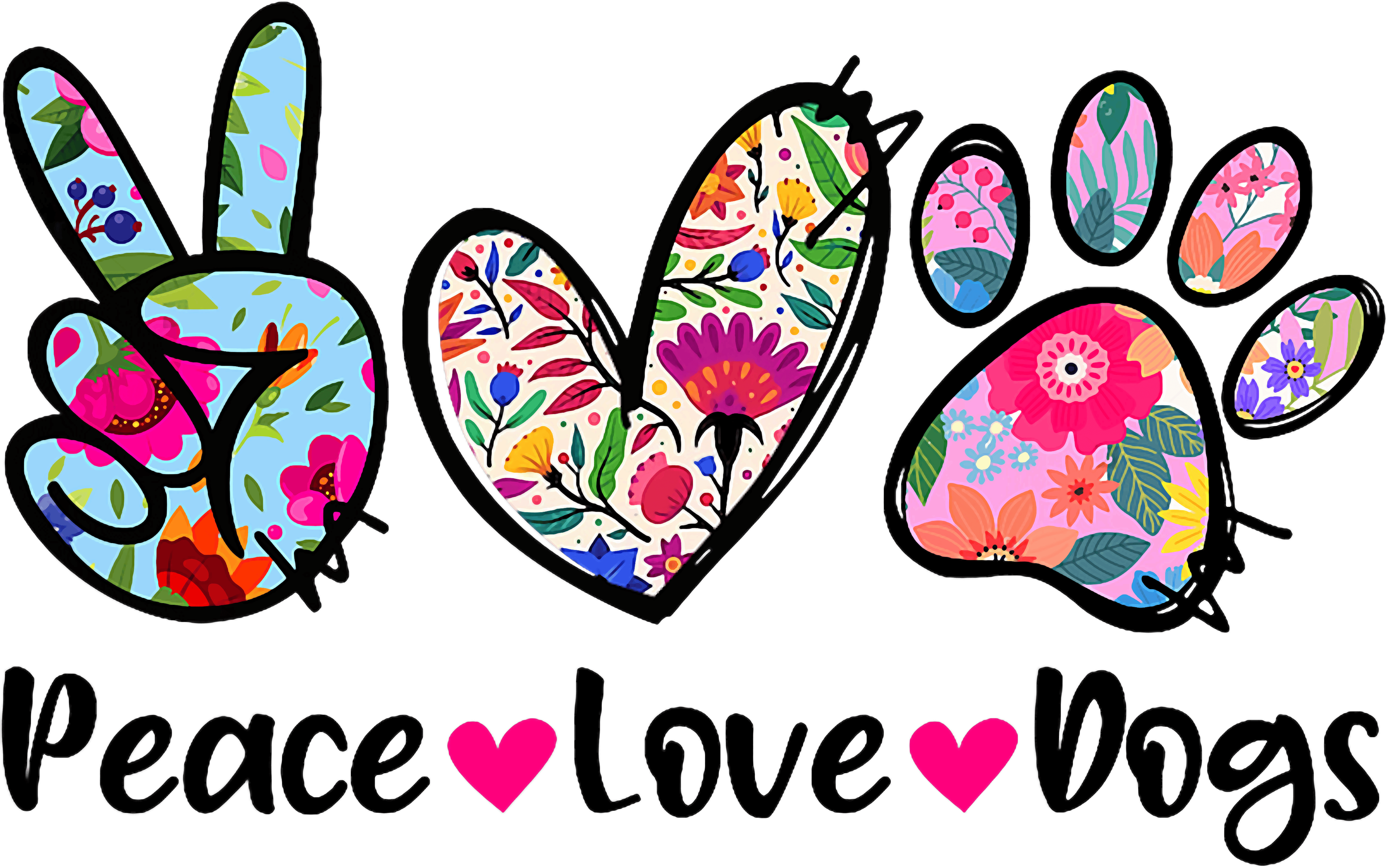 Peace Love Dogs Floral Paw DTF Transfer