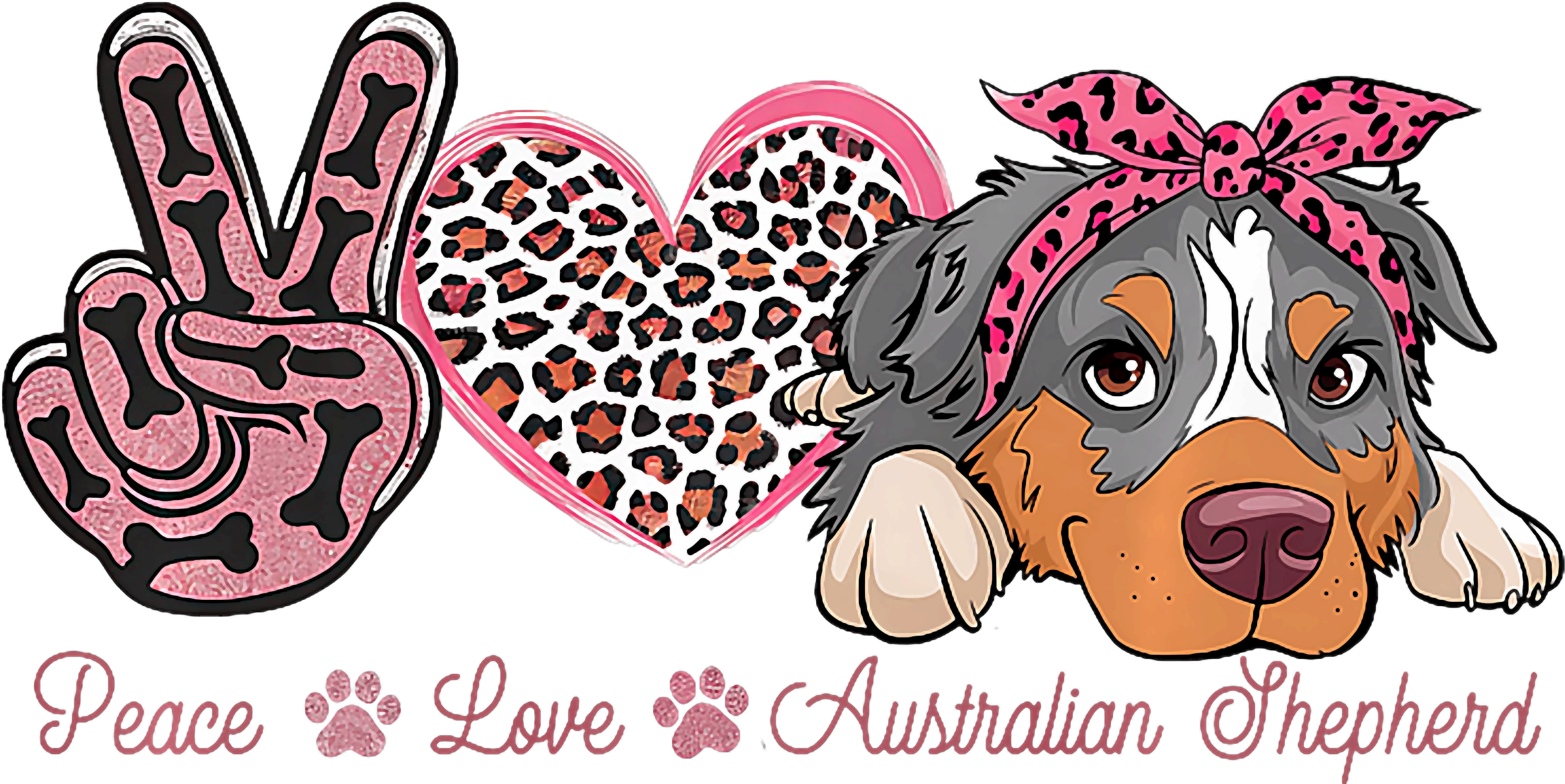 Peace Love Australian Shepherd DTF Transfer