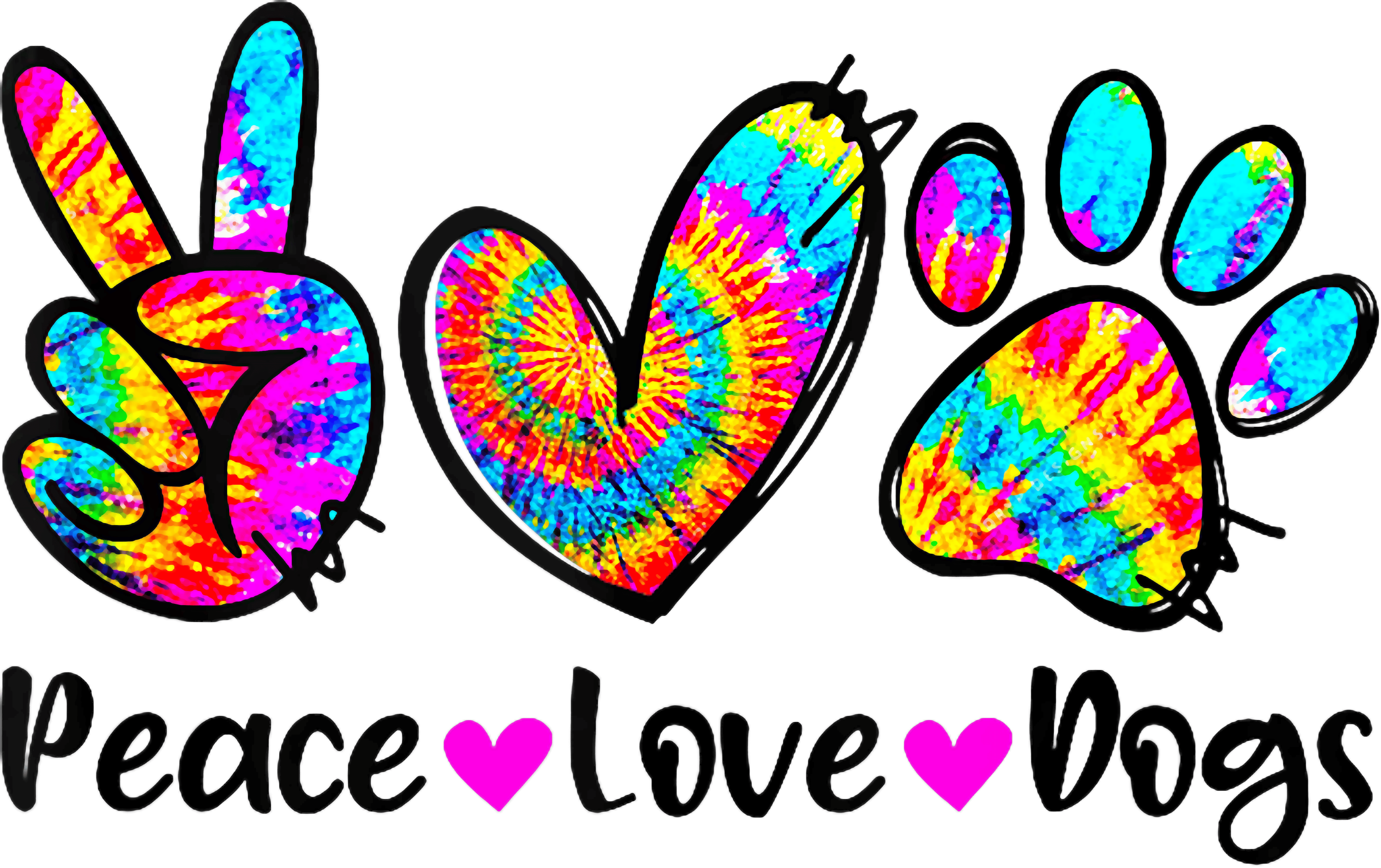 Peace Love Dogs Colorful Tie Dye Paw Dog DTF Transfer