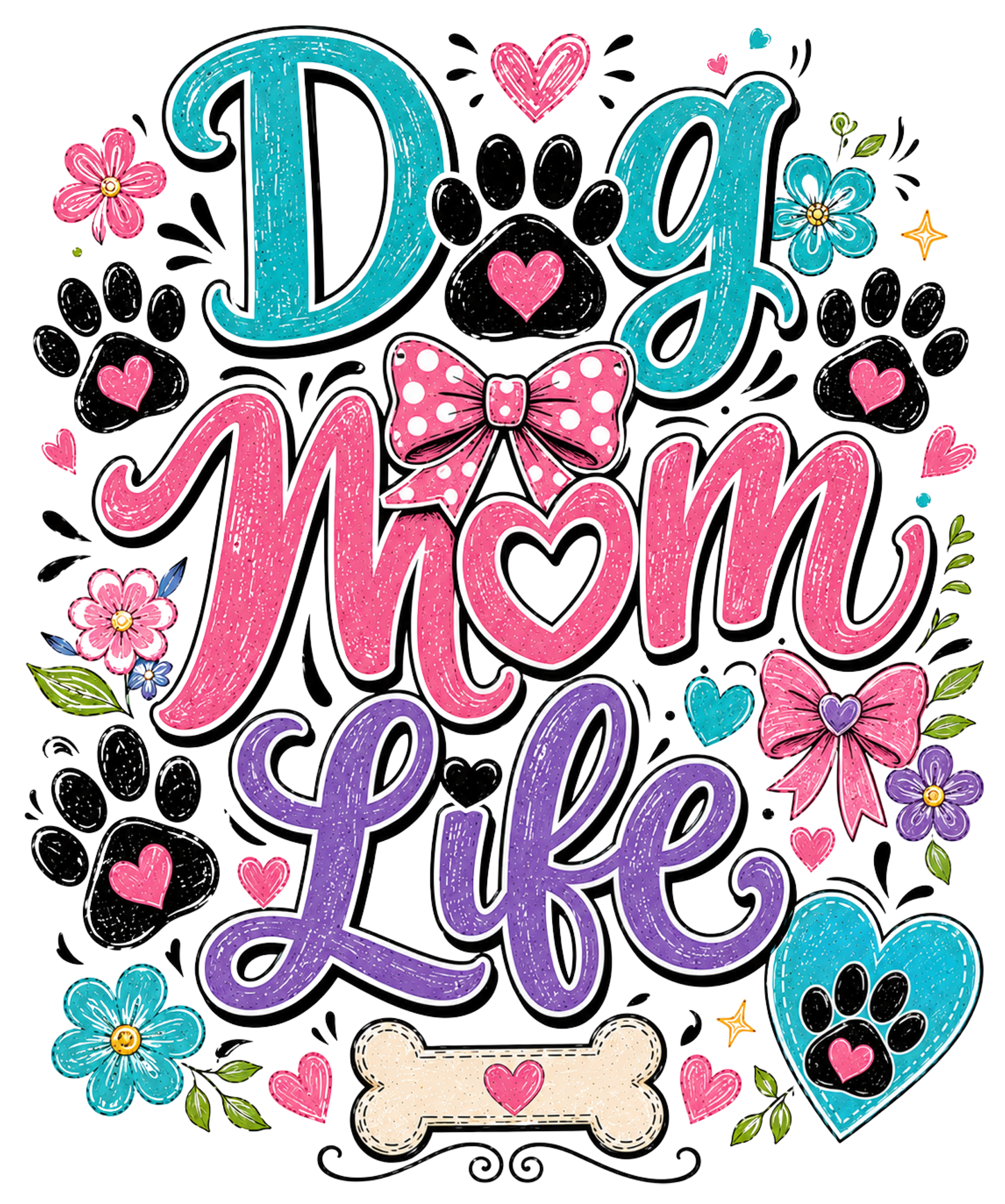 Colorful Dog Mom Life Design DTF Transfer