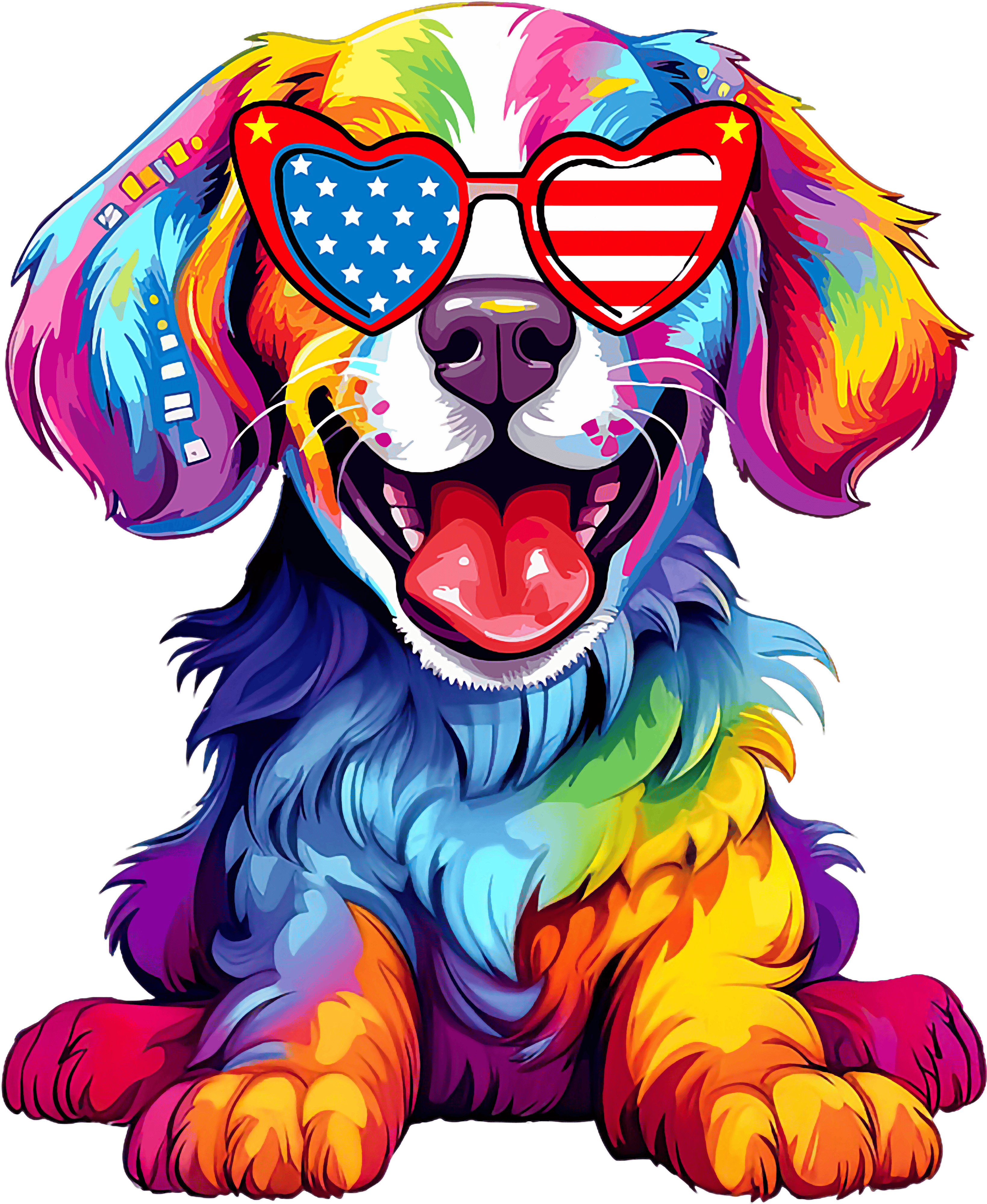Patriotic Rainbow Dog With American Flag Heart DTF Transfer