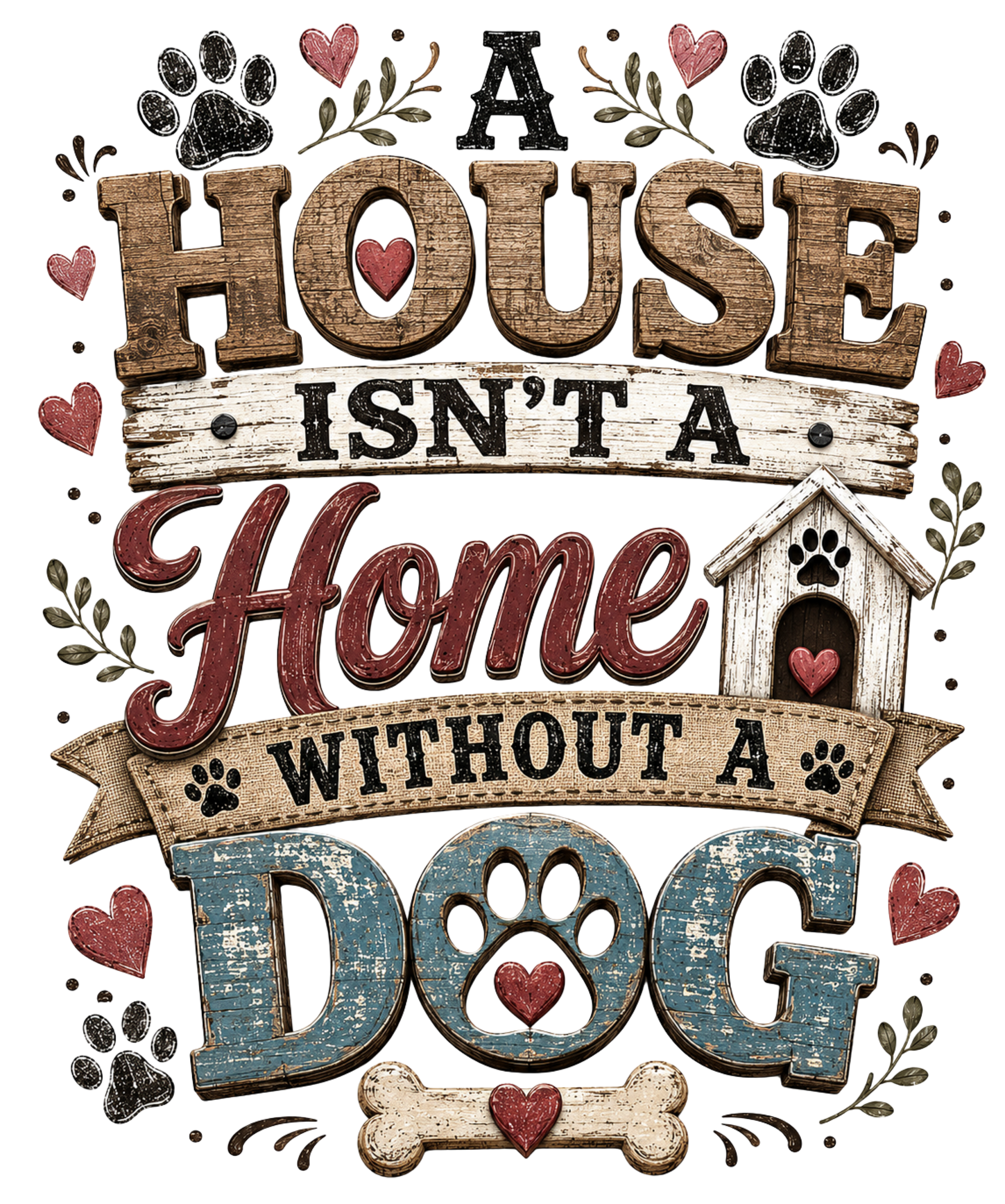 Home Is Not Home Without A Dog DTF Transfer
