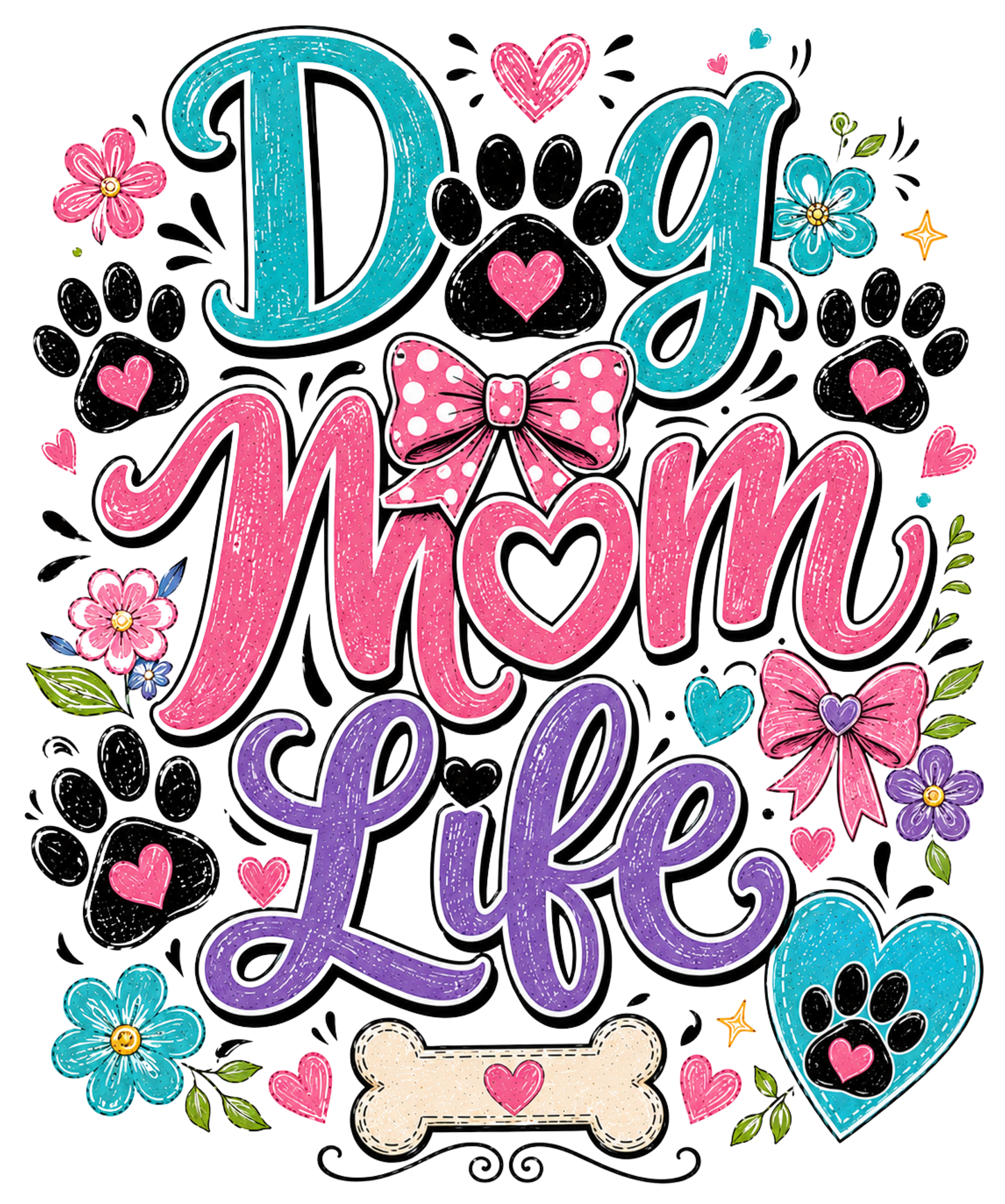 Colorful Dog Mom Life DTF Transfer