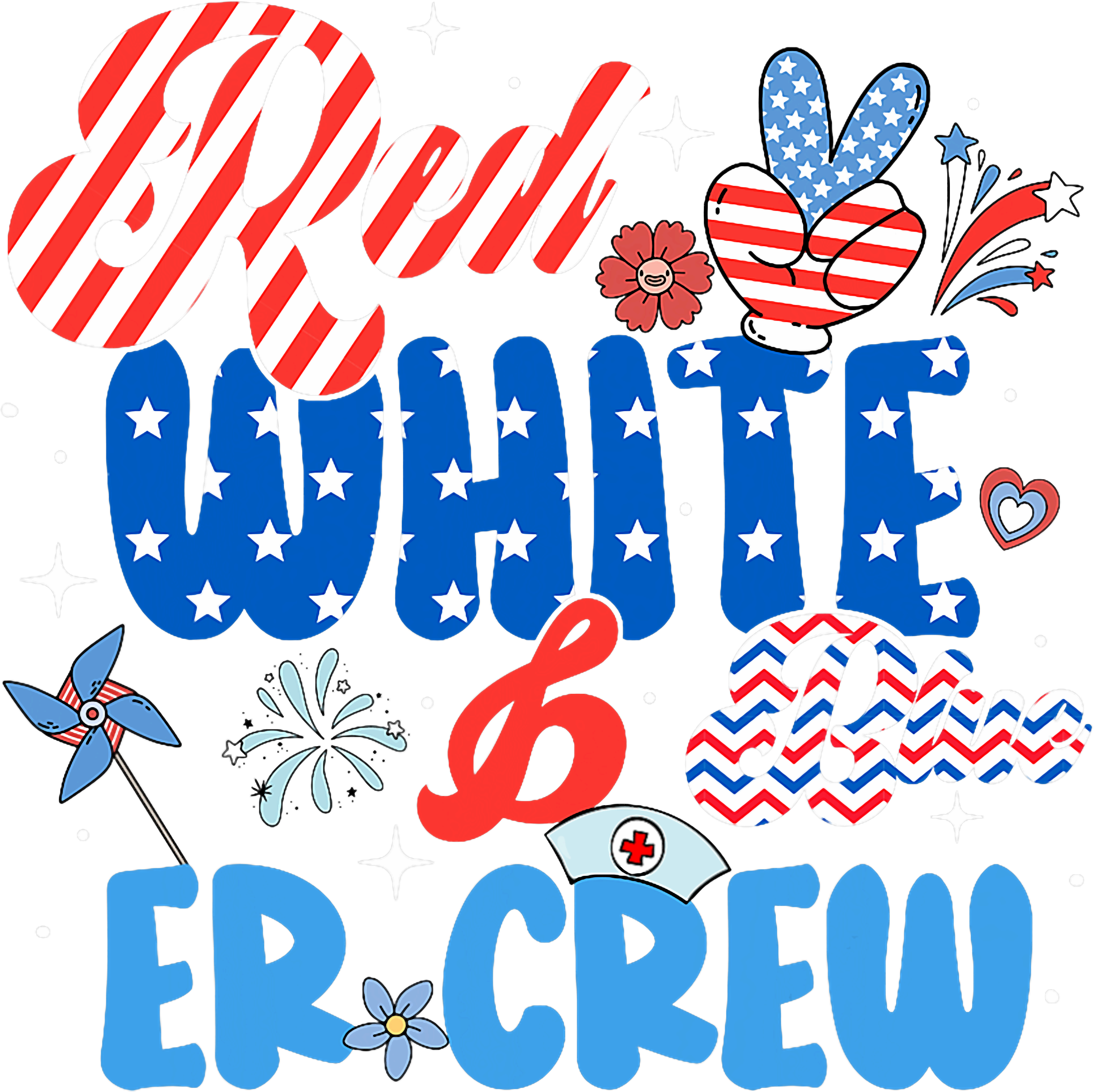 Red White And Blue ER Crew DTF Transfer