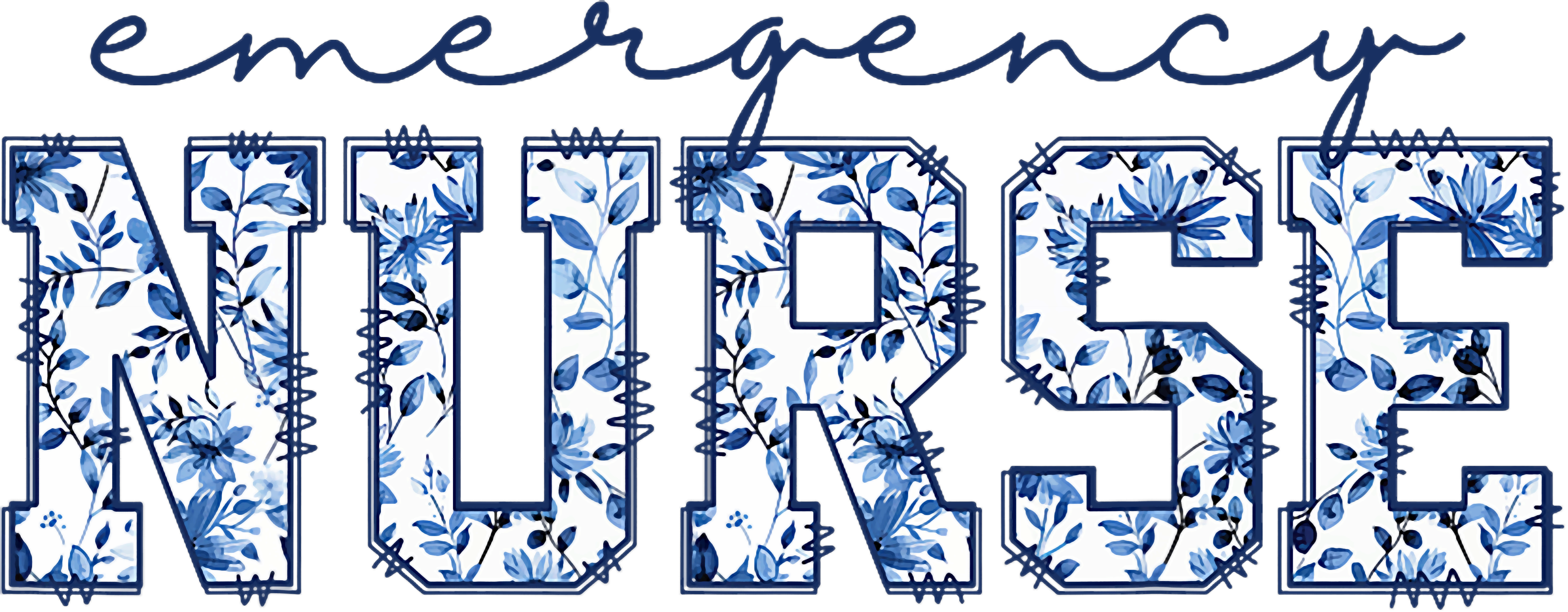 Emergency Nurse Blue Floral DTF Transfer