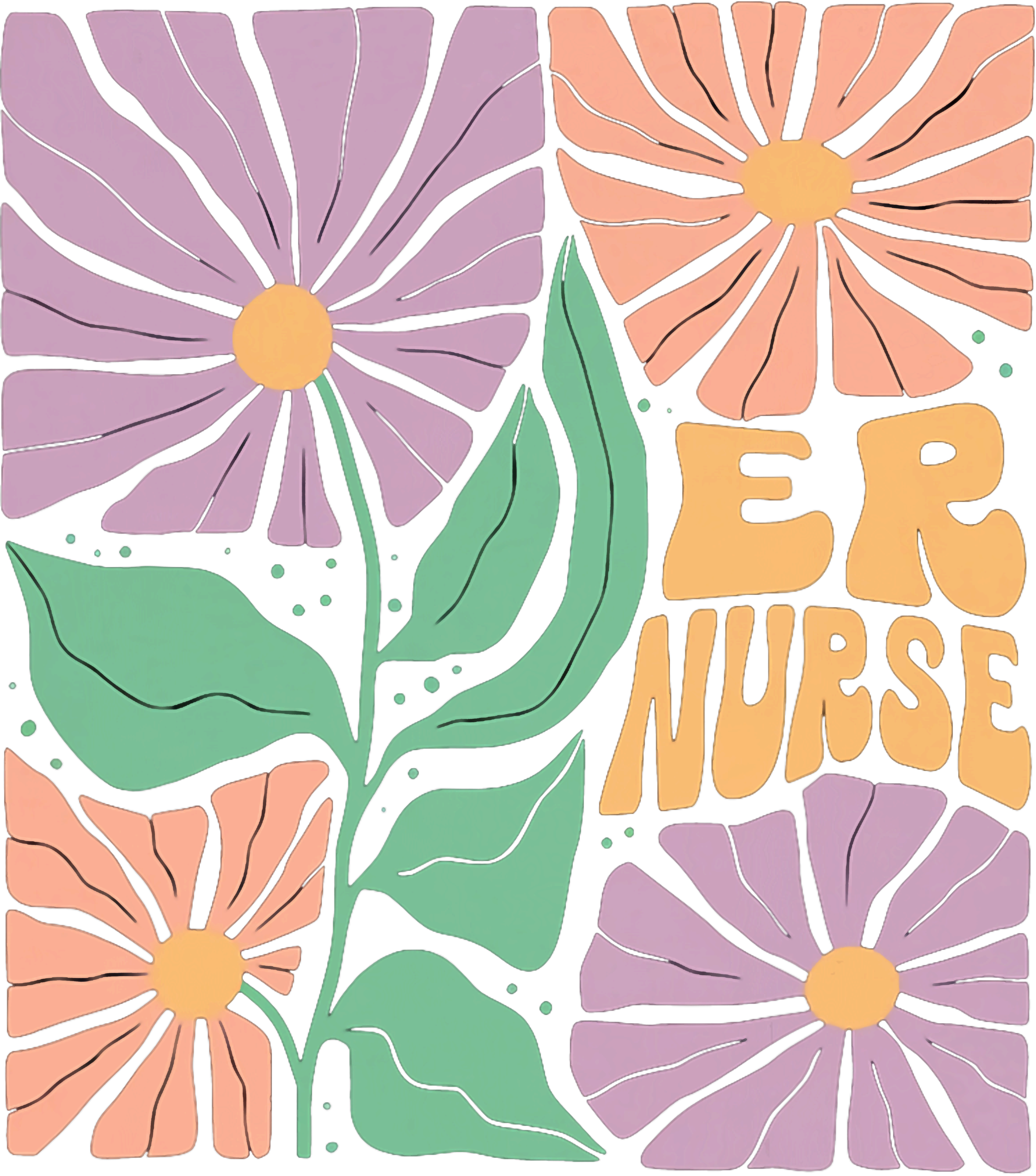 ER Nurse Retro Floral Pastel DTF Transfer