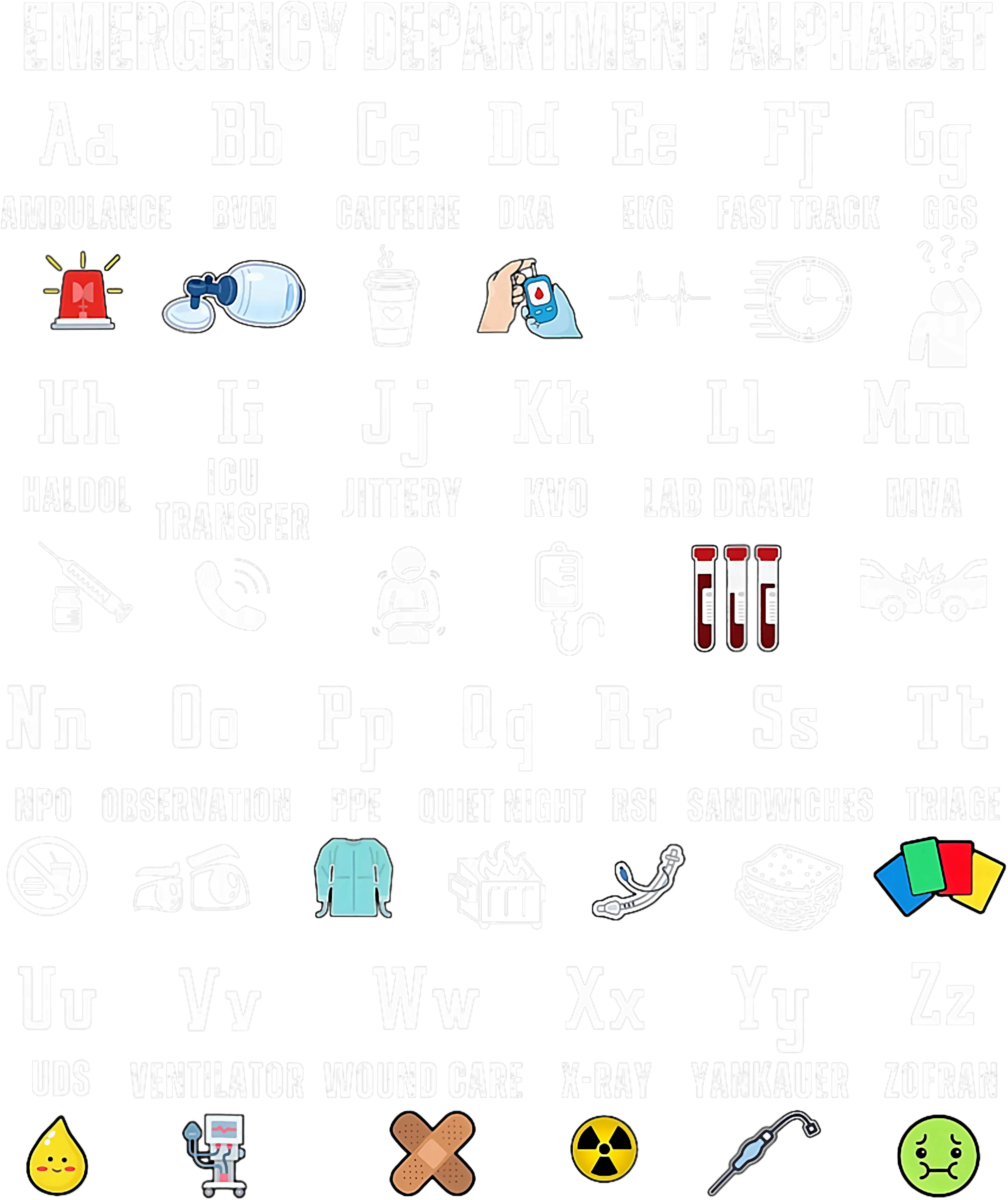 Emergency Department Alphabet Guide DTF Transfer