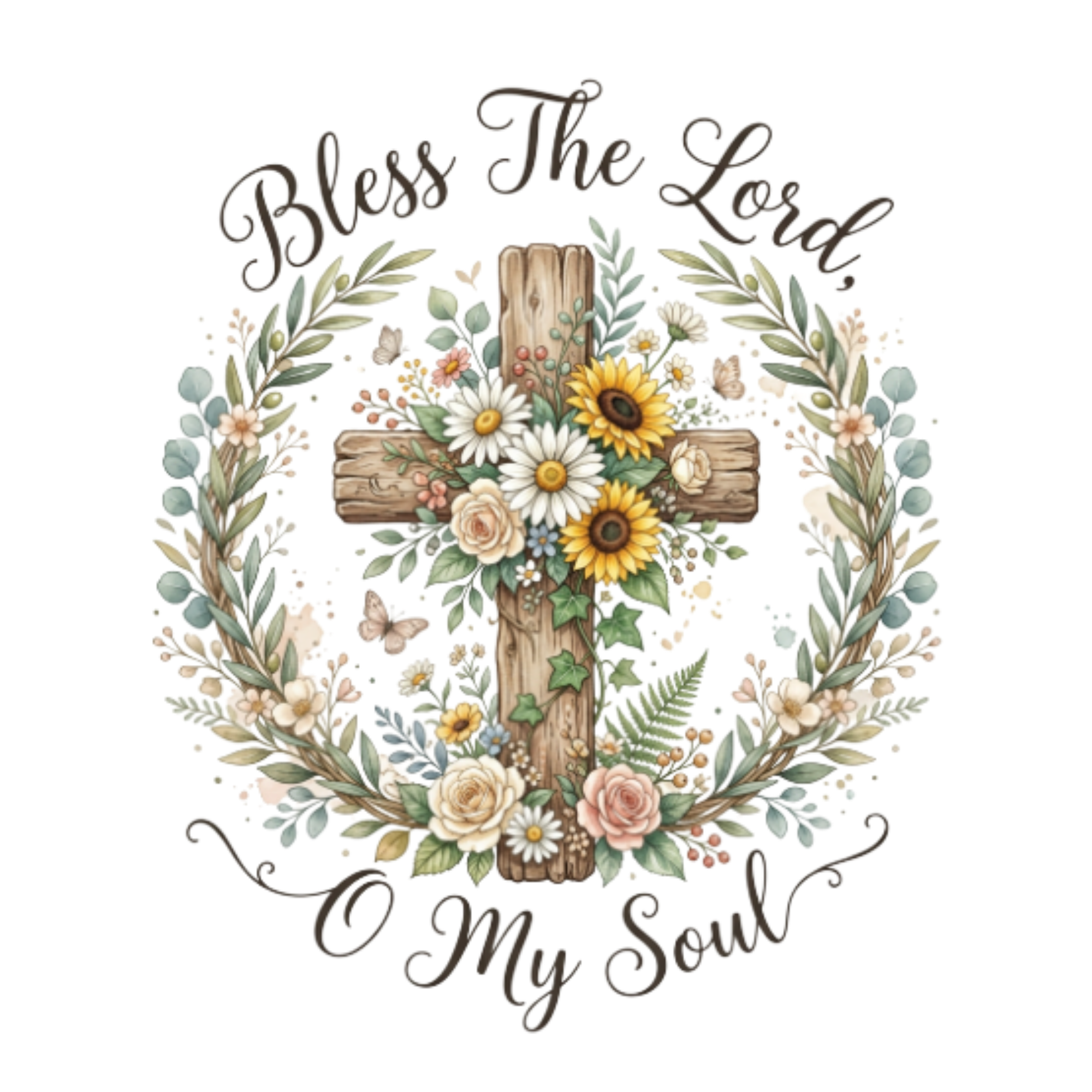 Bless The Lord Floral Cross DTF Transfer