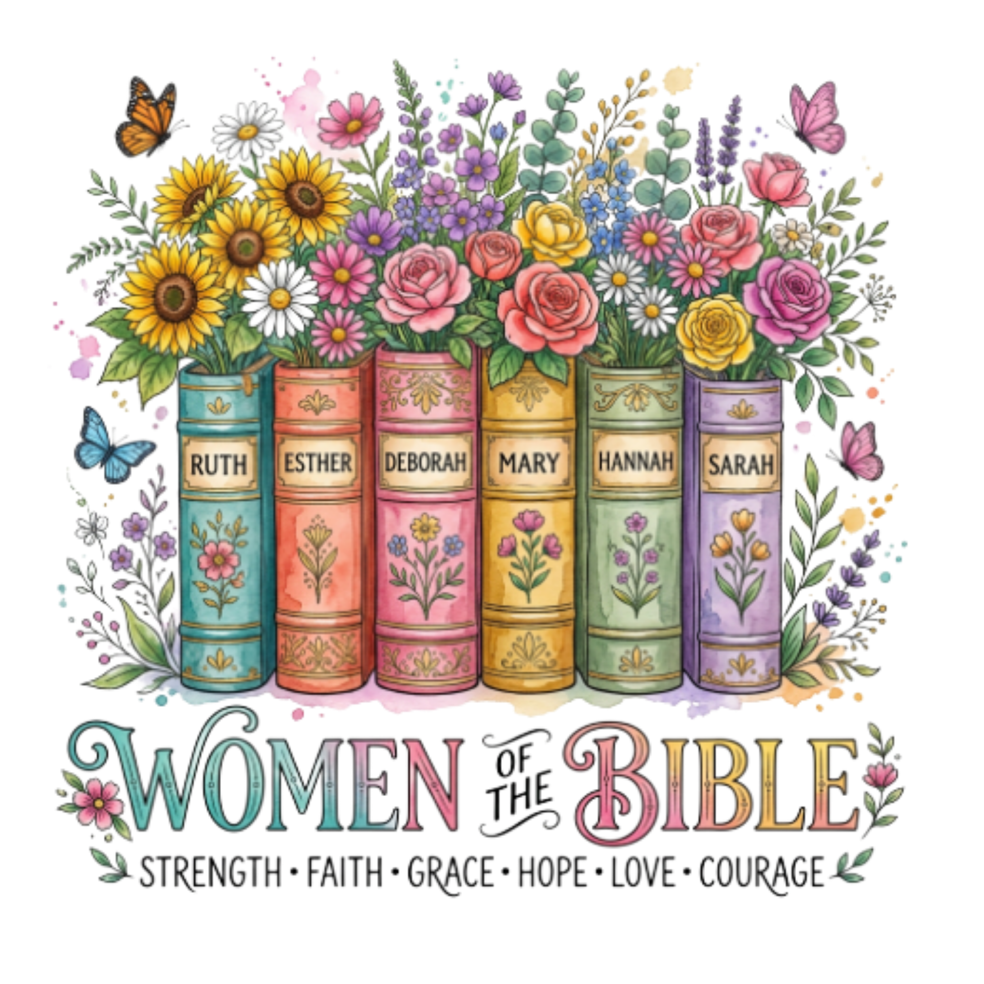 Women Of The Bible Floral Books DTF Transfer