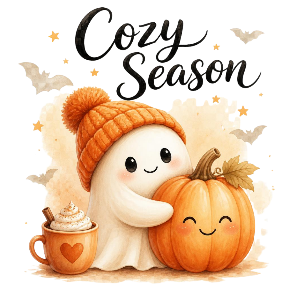 Cozy Season Ghost And Pumpkin DTF Transfer