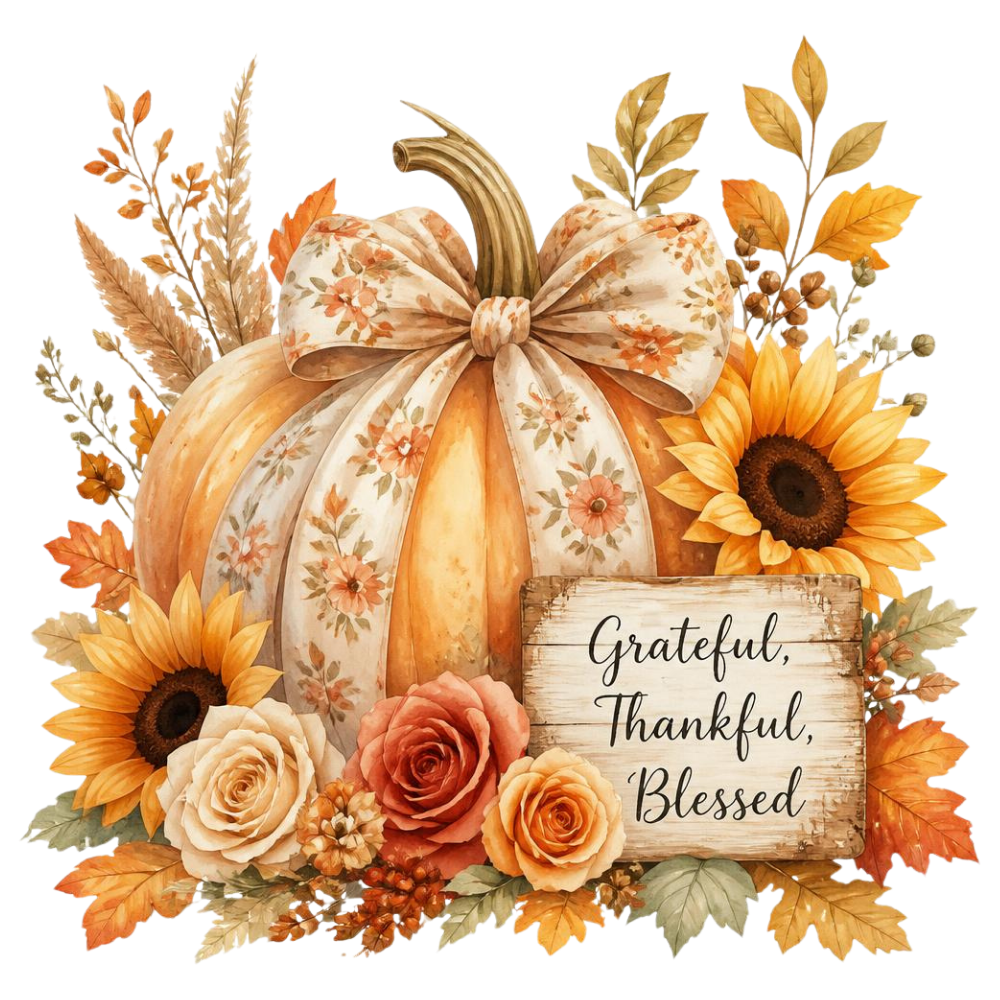 Grateful Thankful Blessed Pumpkin DTF Transfer