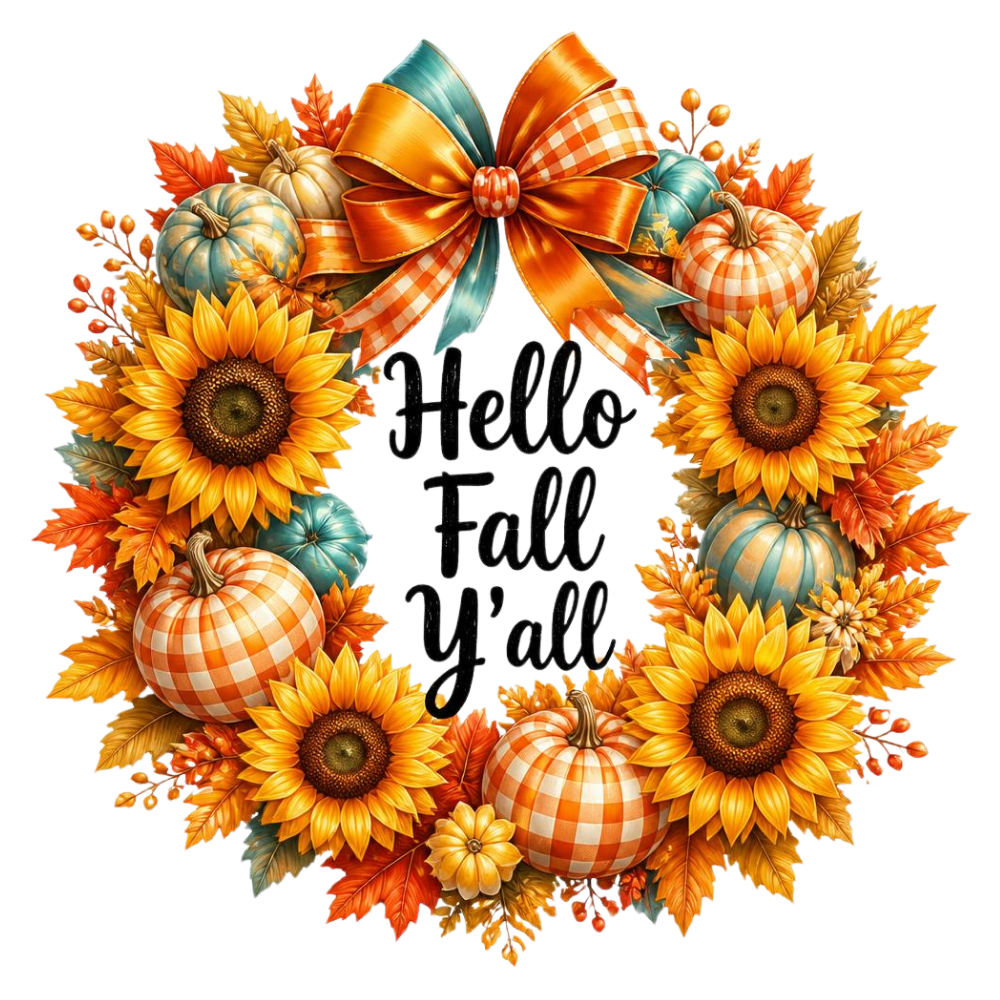 Hello Fall Sunflower Wreath DTF Transfer