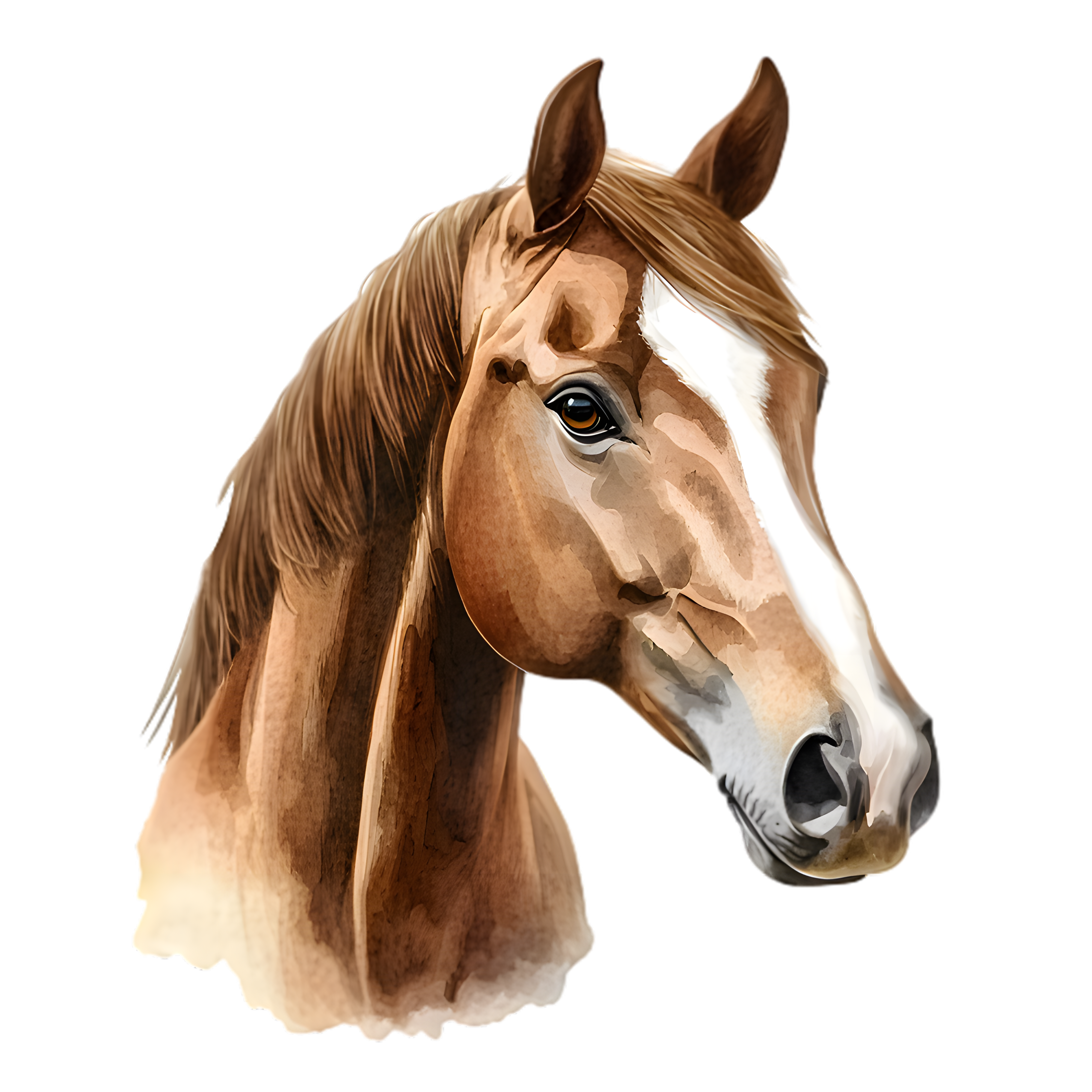Watercolor Brown Horse Portrait DTF Transfer