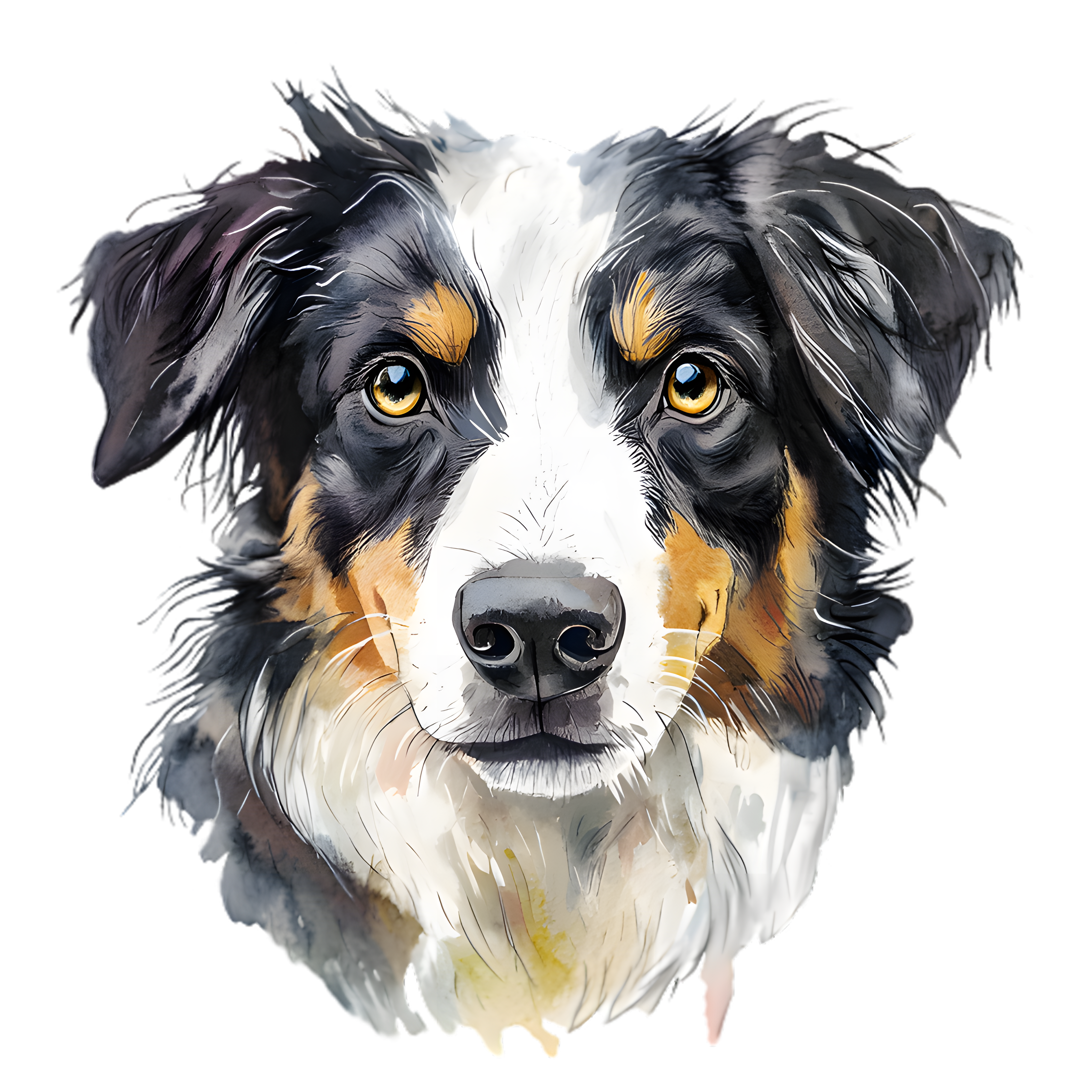 Watercolor Australian Shepherd Portrait DTF Transfer