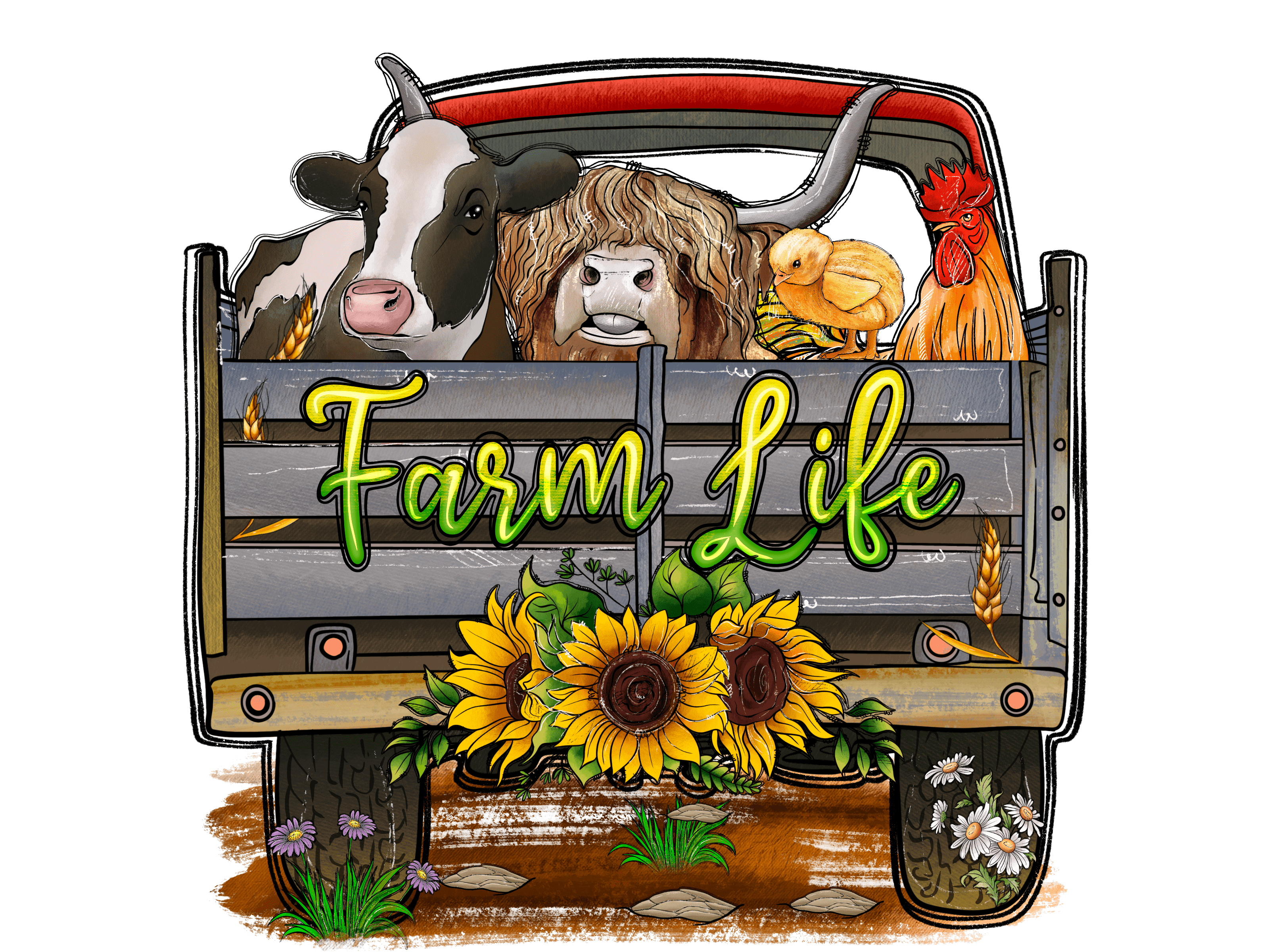 Vintage Truck Barnyard Friends DTF Transfer