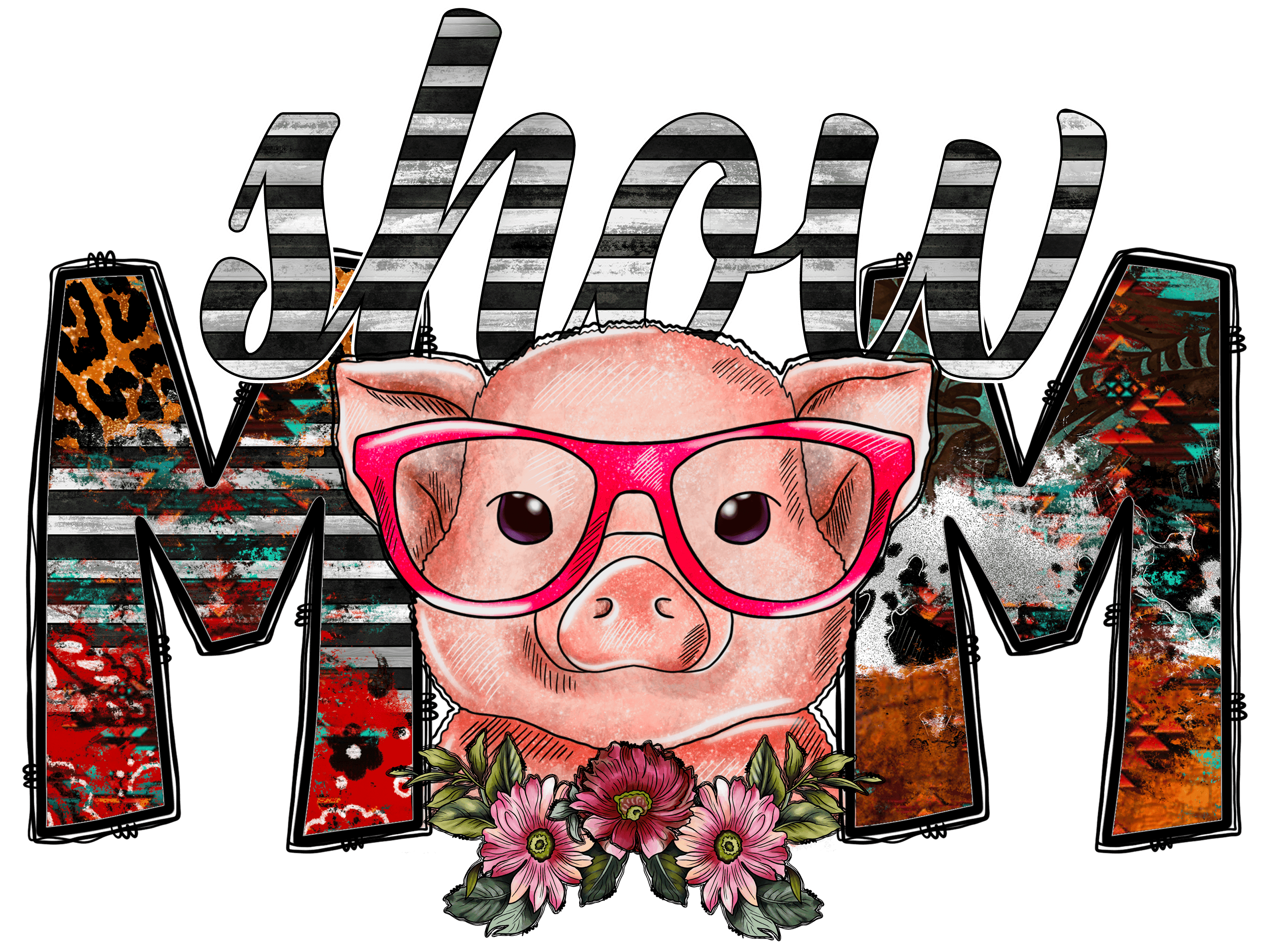 Funny Pig With Glasses Farm DTF Transfer