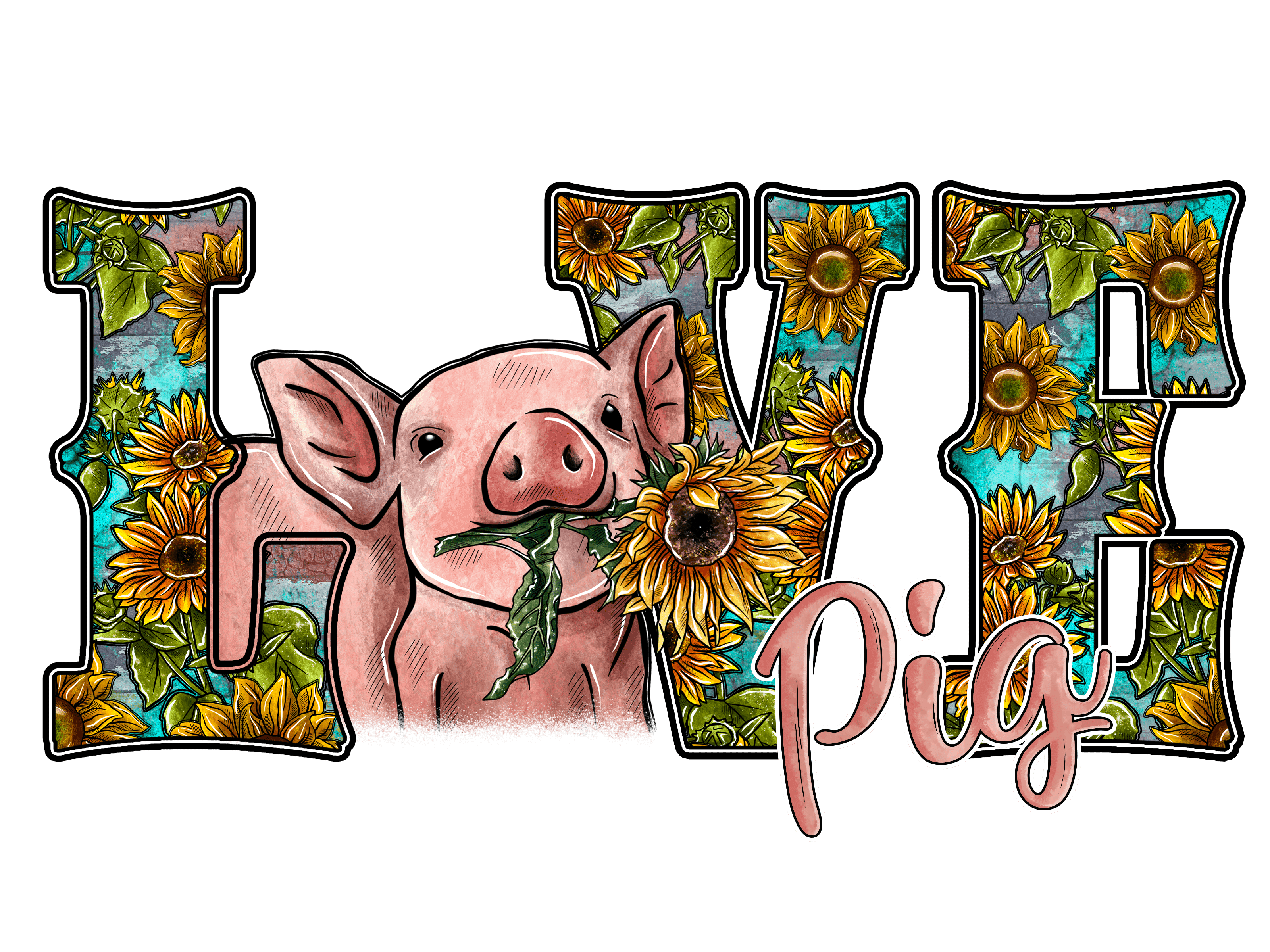 Cute Sunflower Farm Pig Lover DTF Transfer