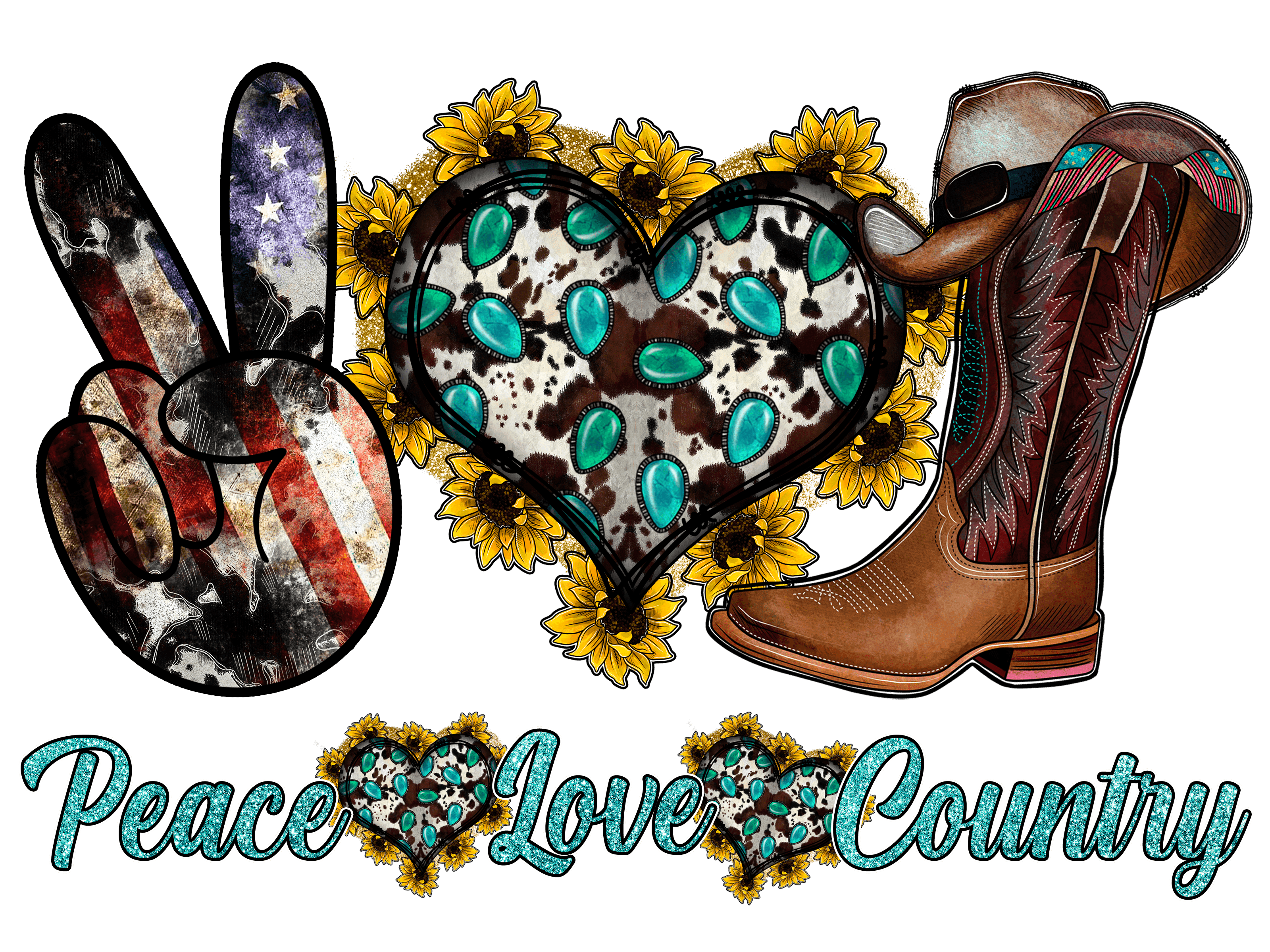 Peace Love Country Western Cowgirl Sunflower DTF Transfer