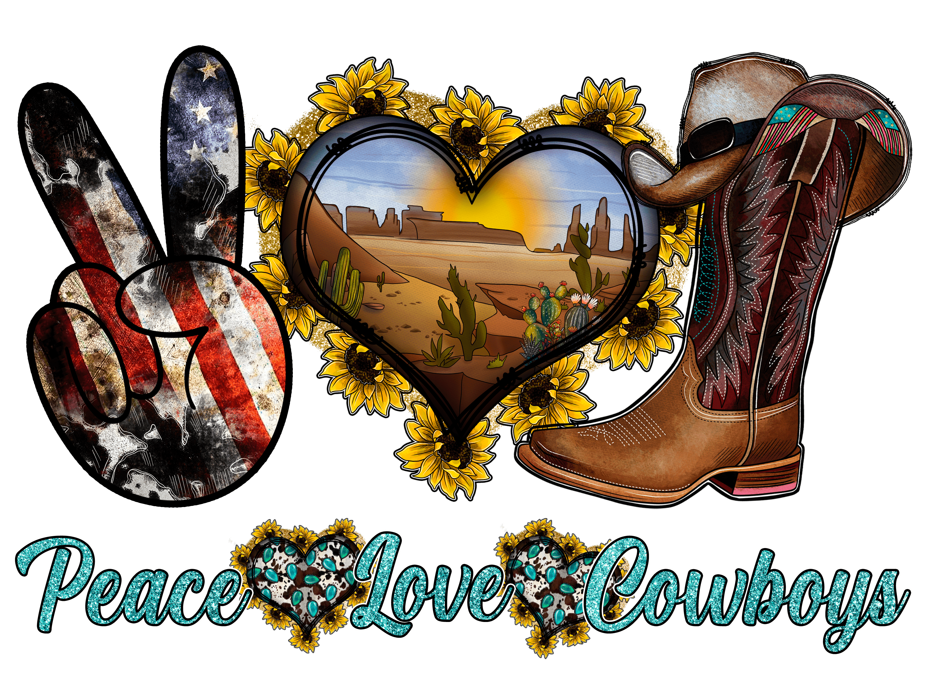 Peace Love Cowboys Desert Heart Western Cowgirl DTF Transfer