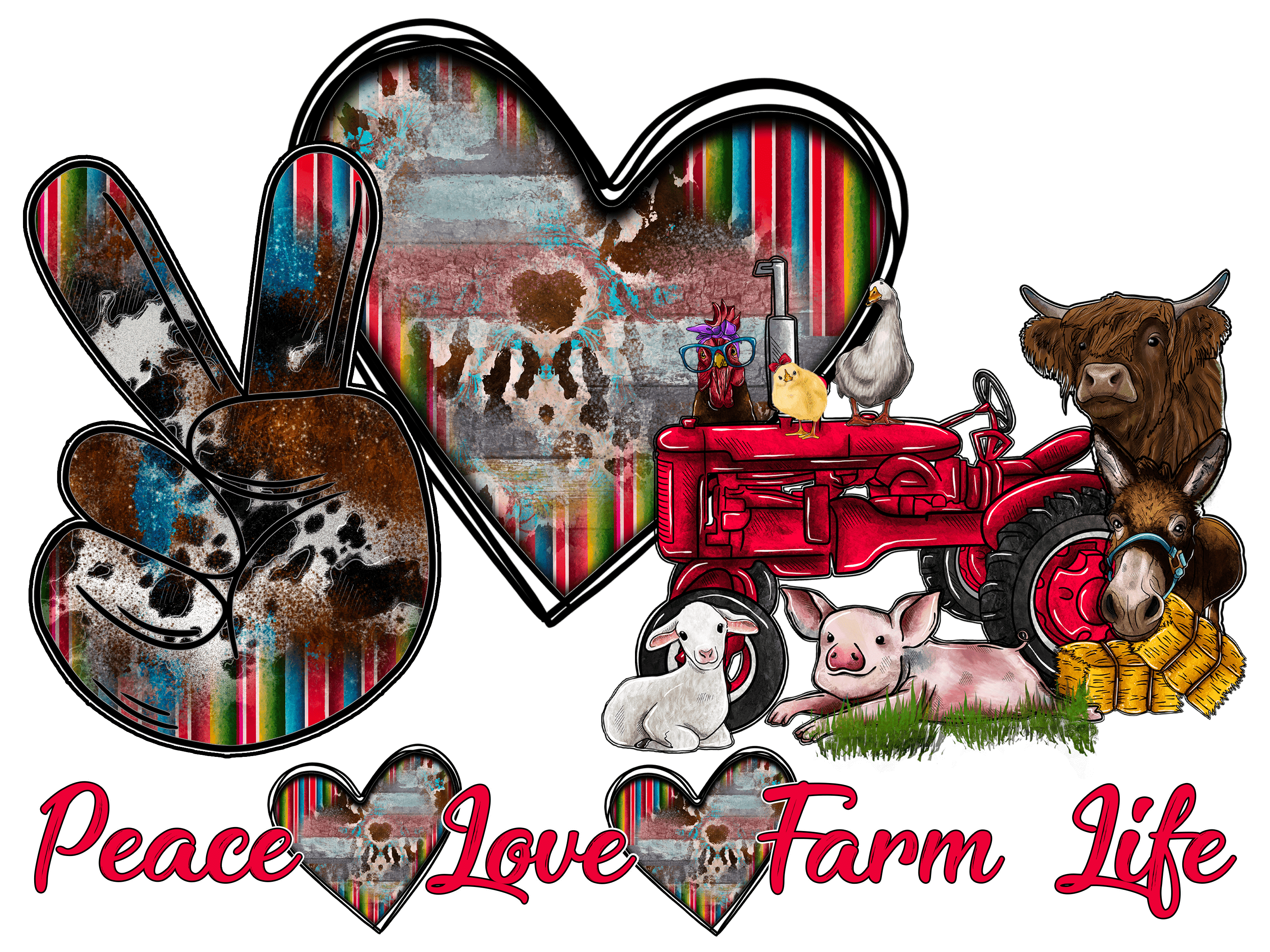 Peace Love Farm Life Serape Farm DTF Transfer
