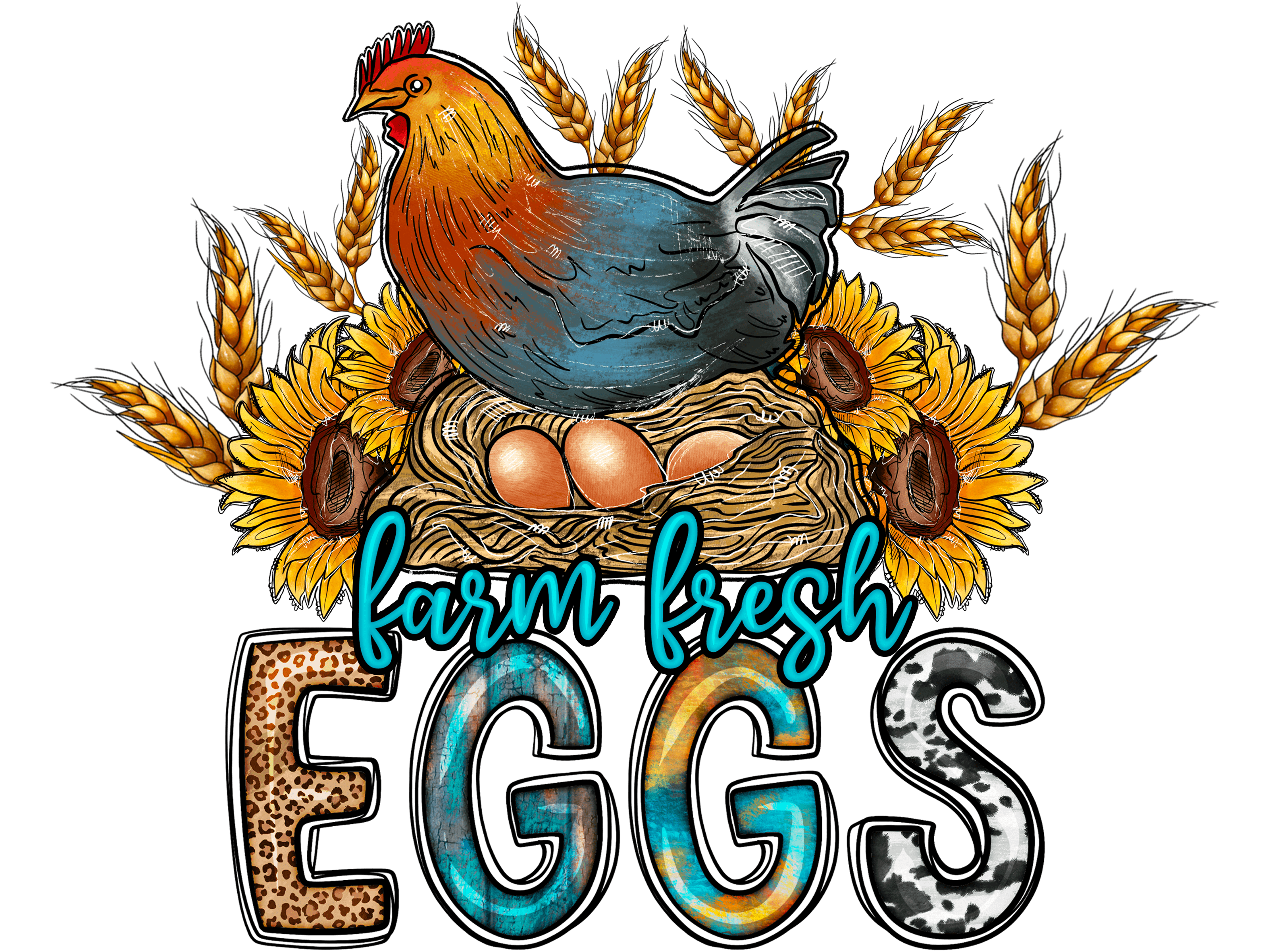 Rustic Hen And Sunflowers DTF Transfer