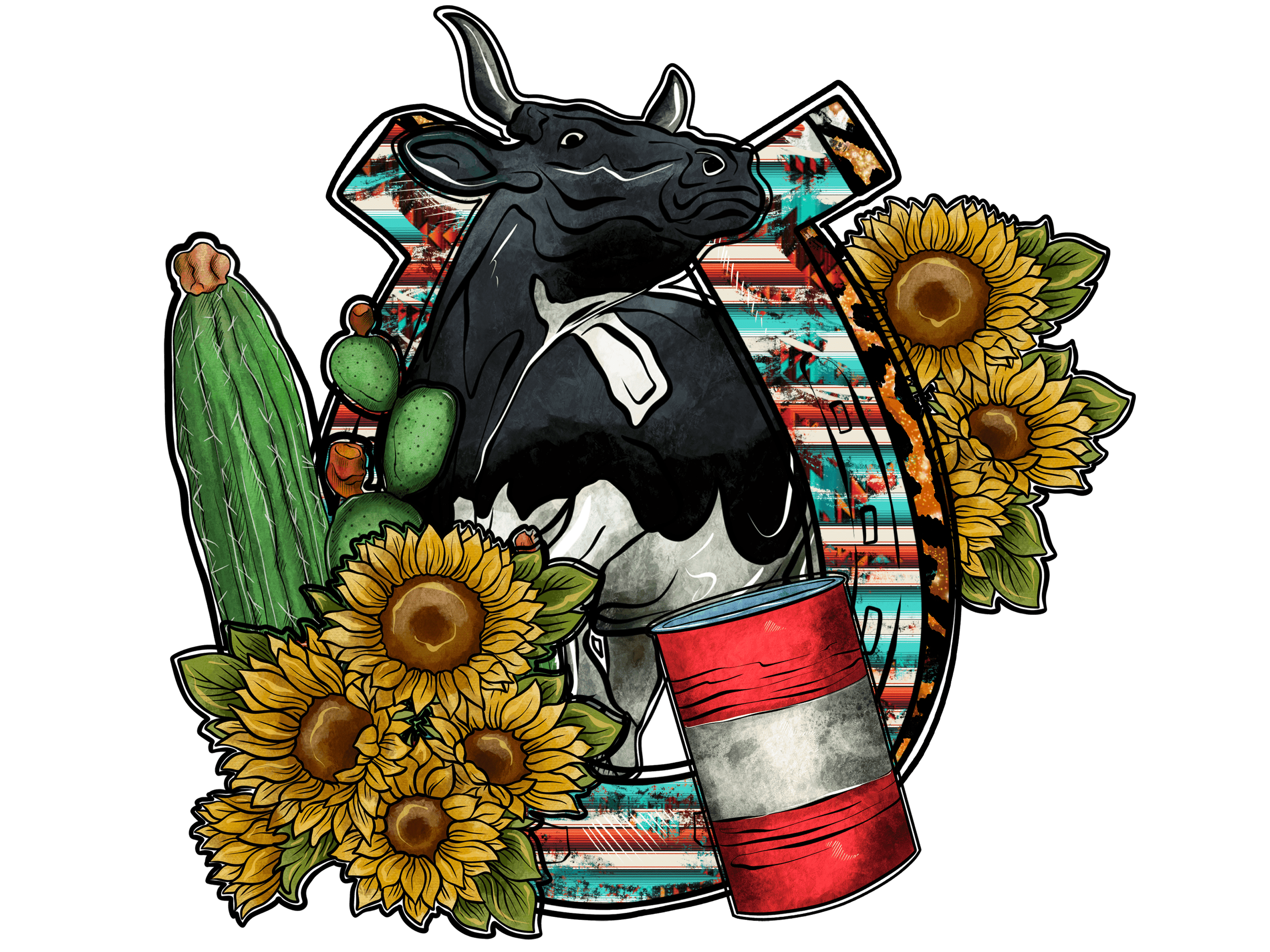 Western Cow Sunflower Serape Farmhouse DTF Transfer