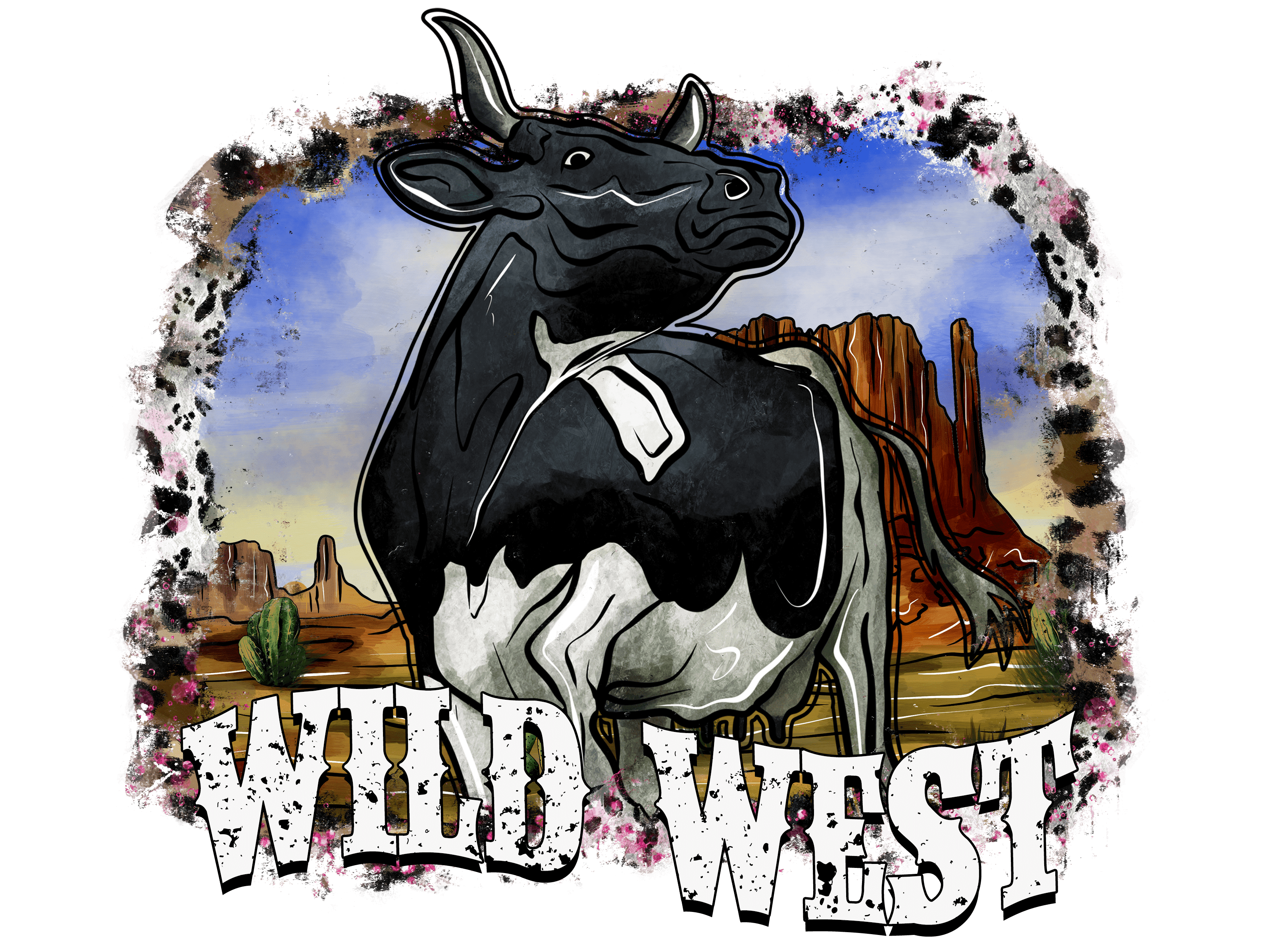 Wild West Cow Western Desert DTF Transfer