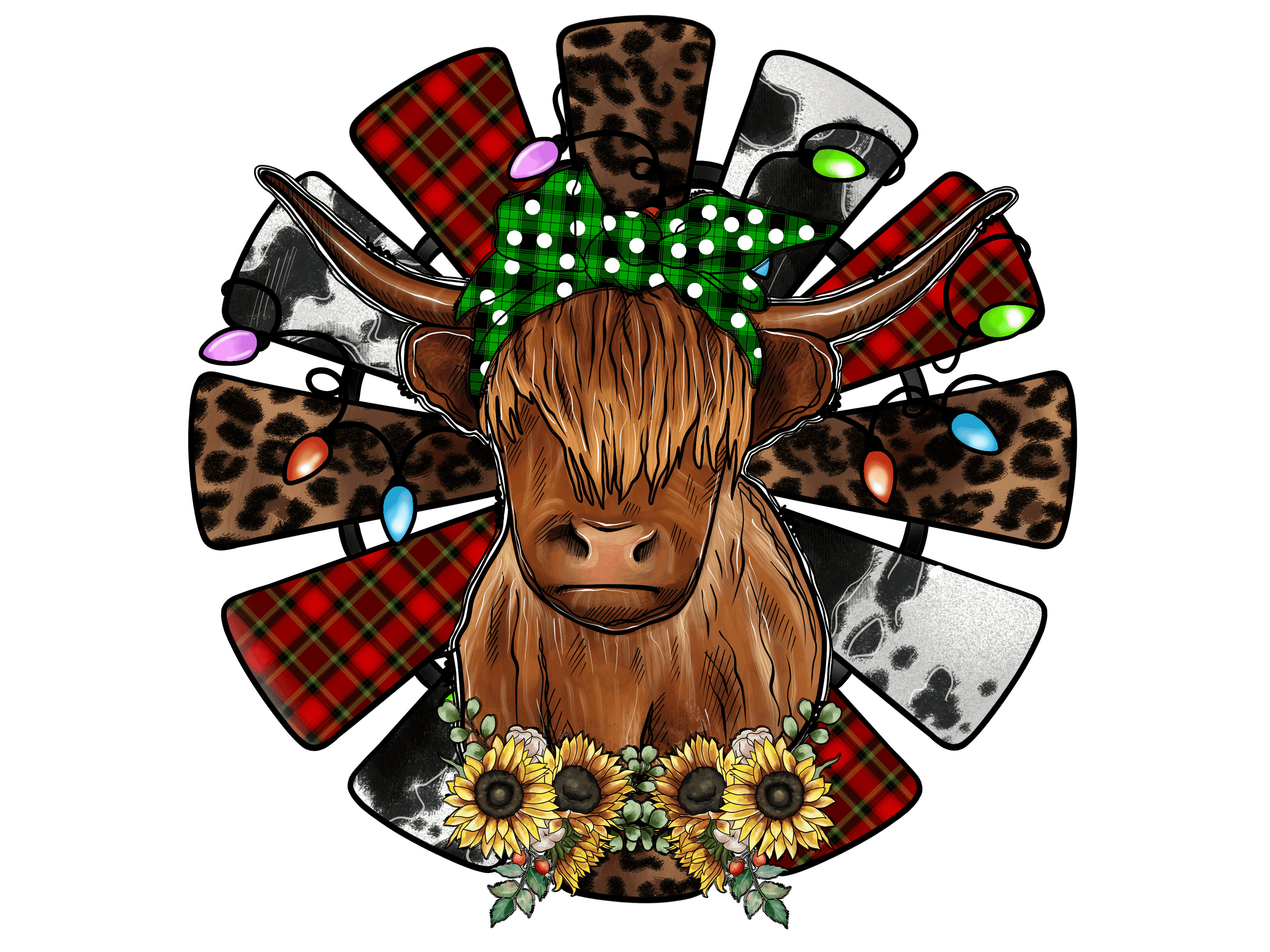 Christmas Highland Cow Plaid Leopard Sunflower DTF Transfer