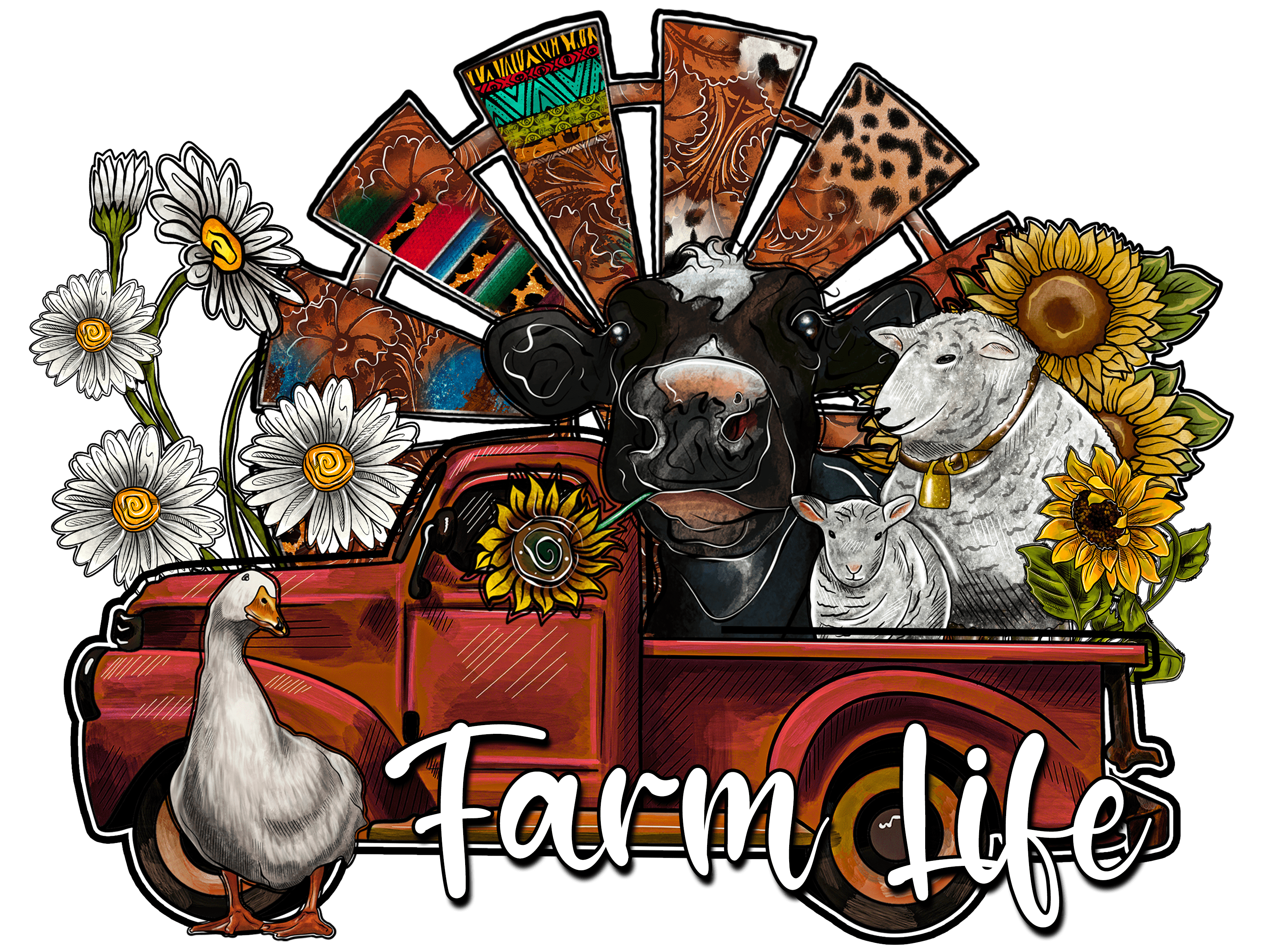 Vintage Red Truck And Barnyard Friends DTF Transfer