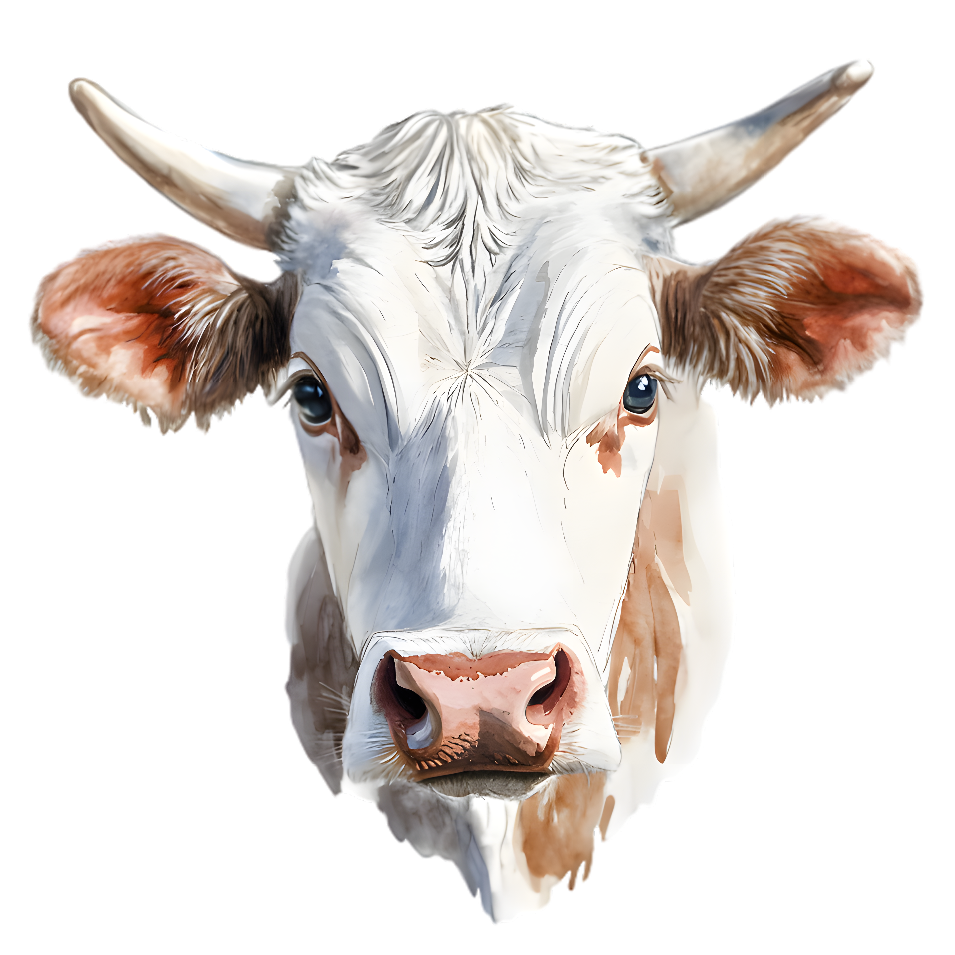 Watercolor White Horned Cow DTF Transfer