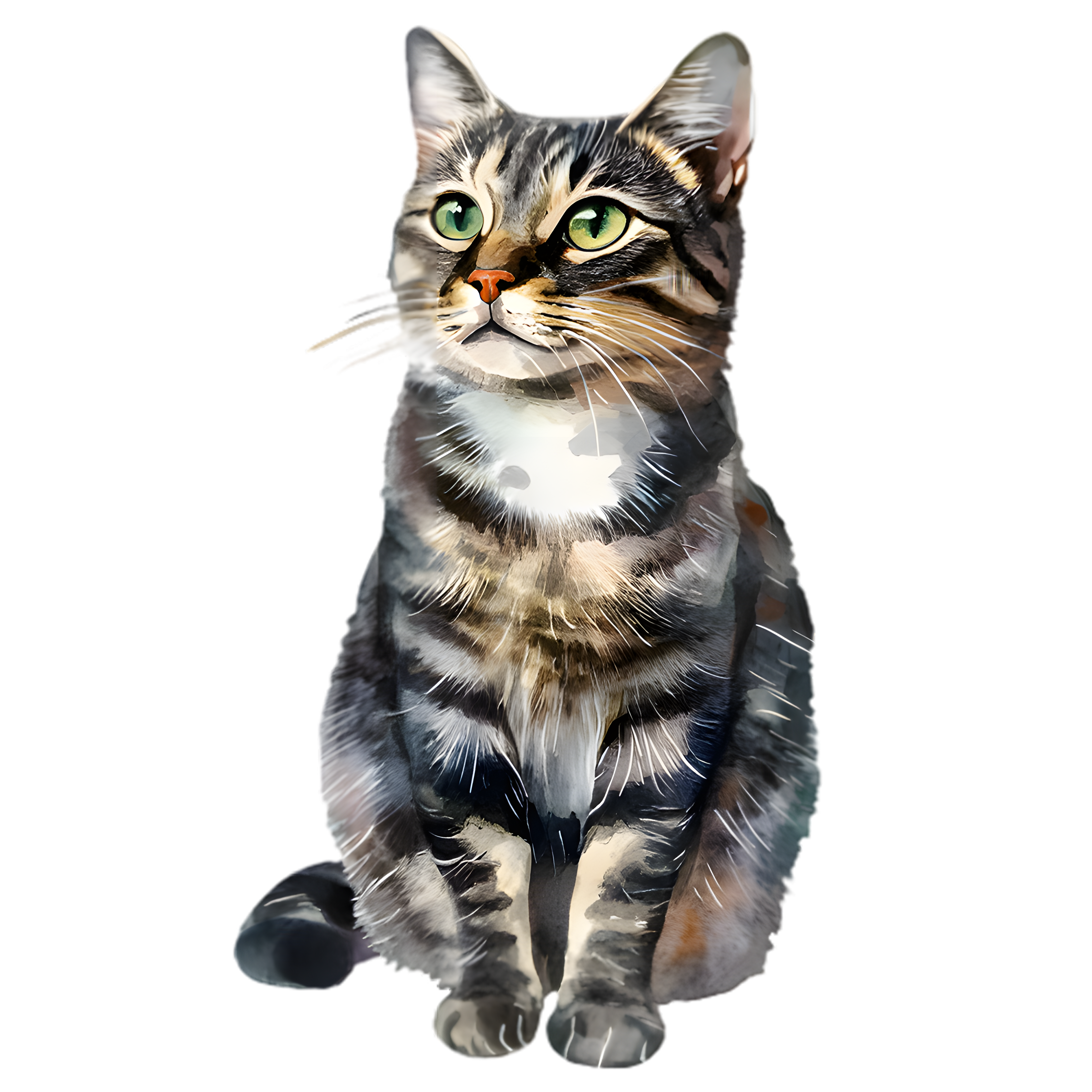 Watercolor Green Eyed Tabby Cat DTF Transfer