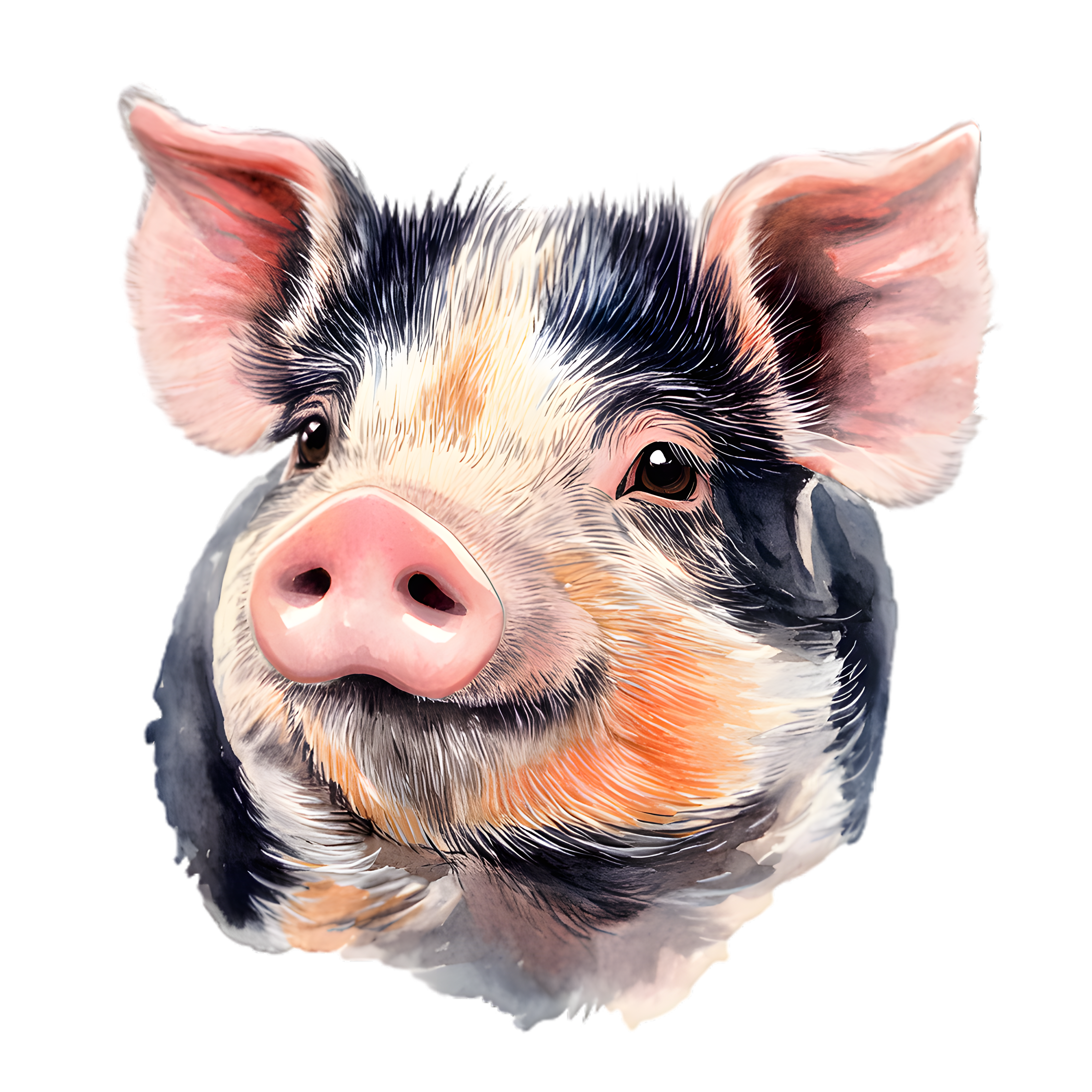 Watercolor Spotted Pig Portrait DTF Transfer