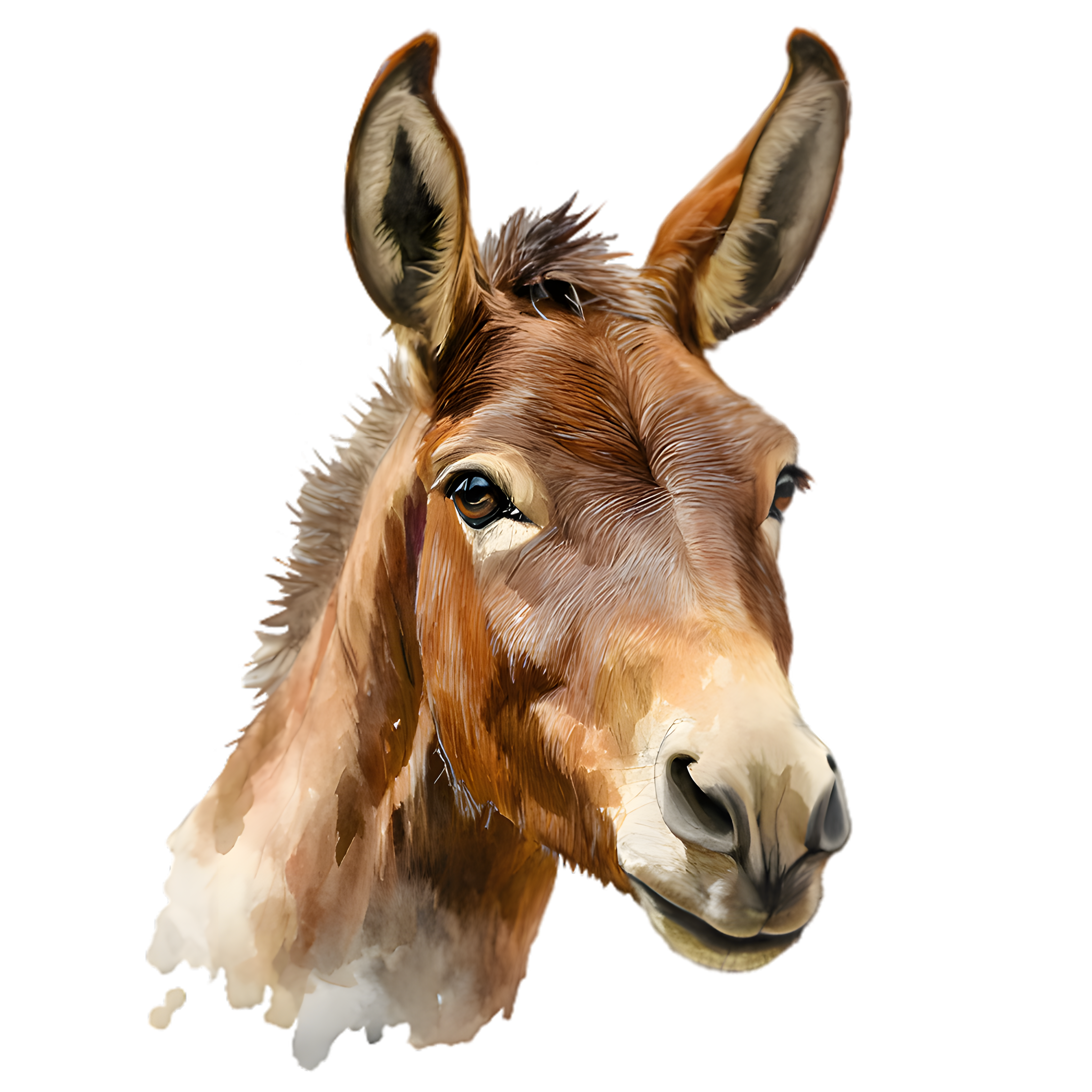 Watercolor Brown Donkey Portrait DTF Transfer