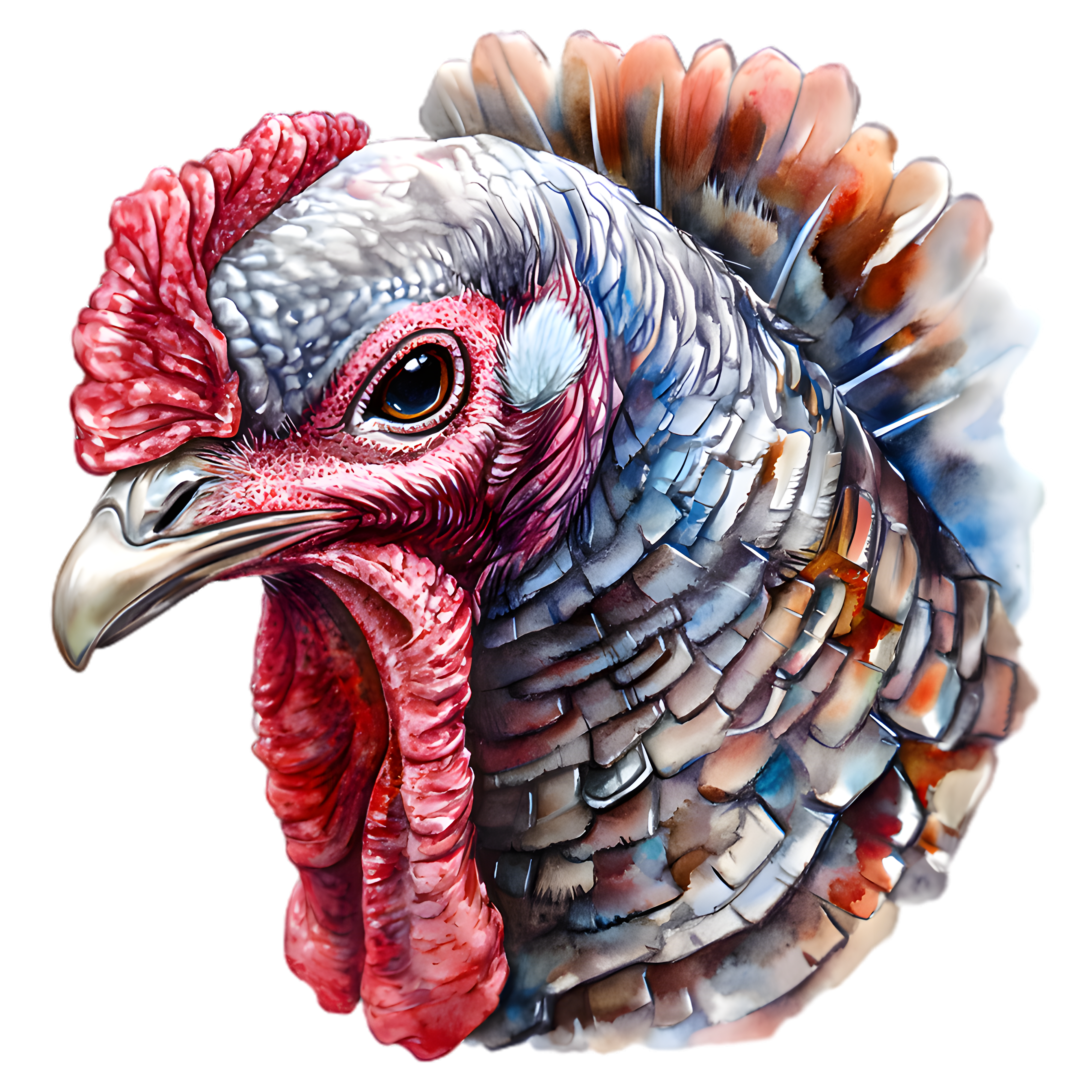 Watercolor Turkey Bird Portrait DTF Transfer