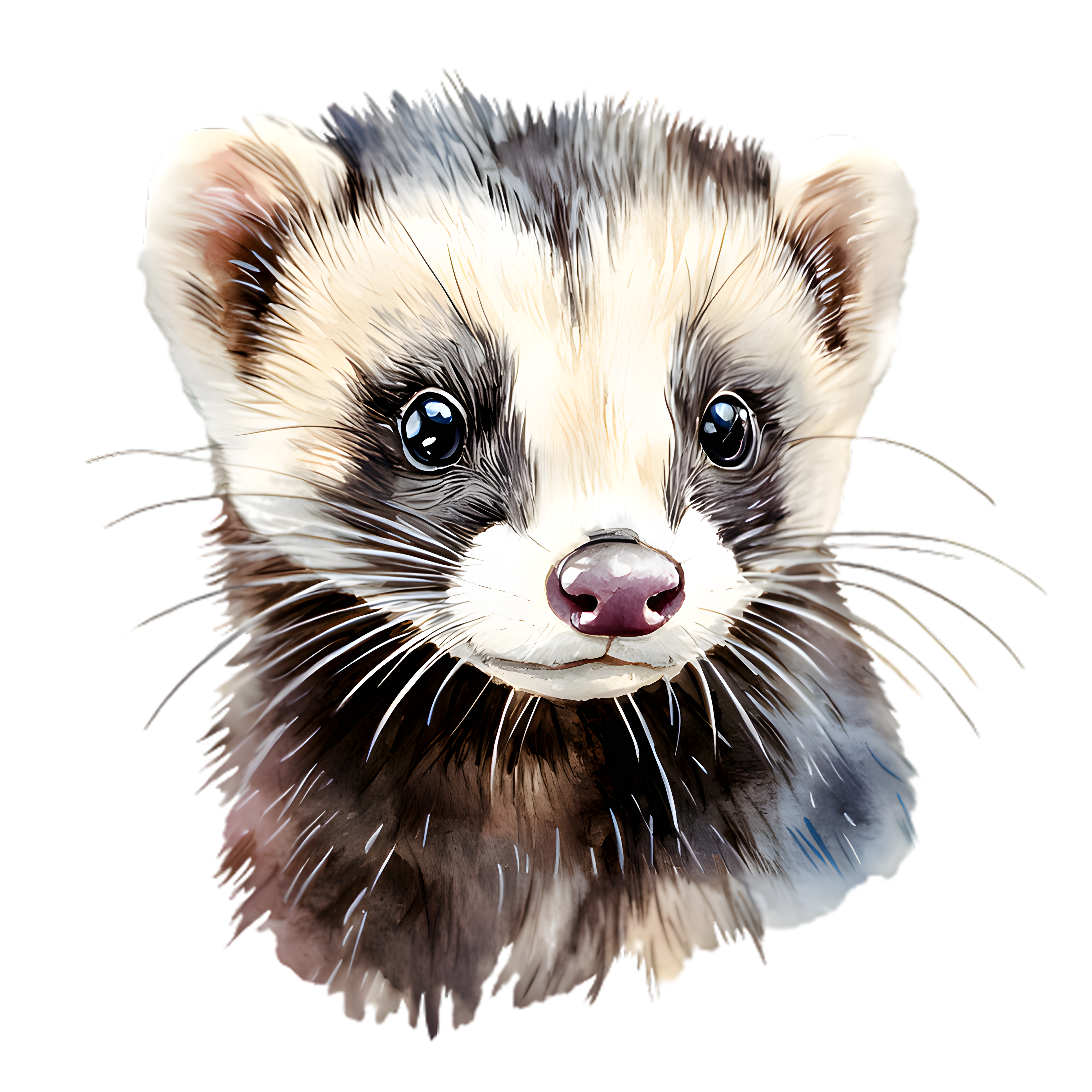 Watercolor Ferret Face Portrait DTF Transfer