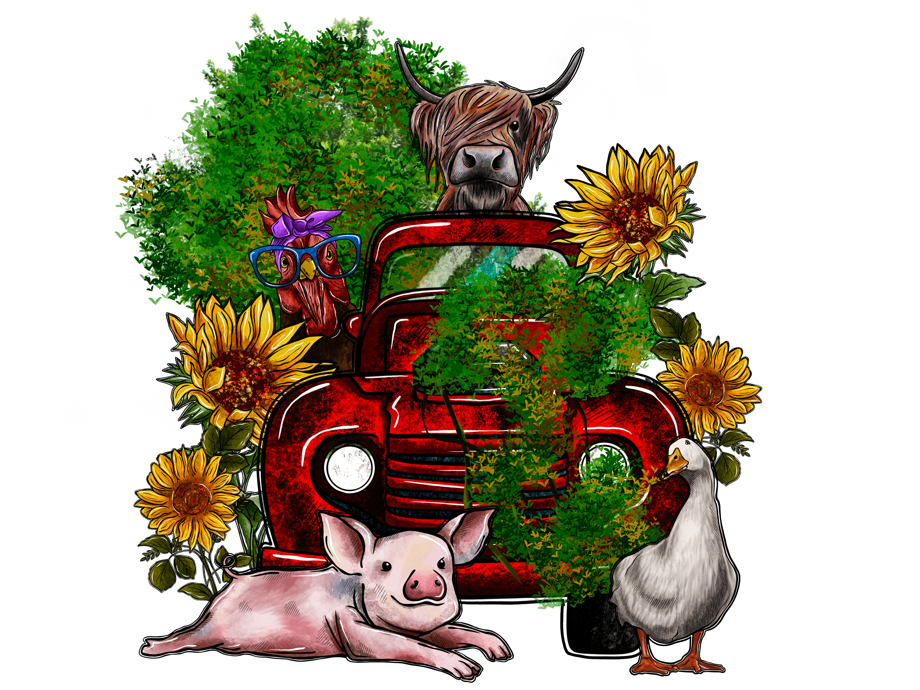 Highland Cow And Barnyard Gang DTF Transfer