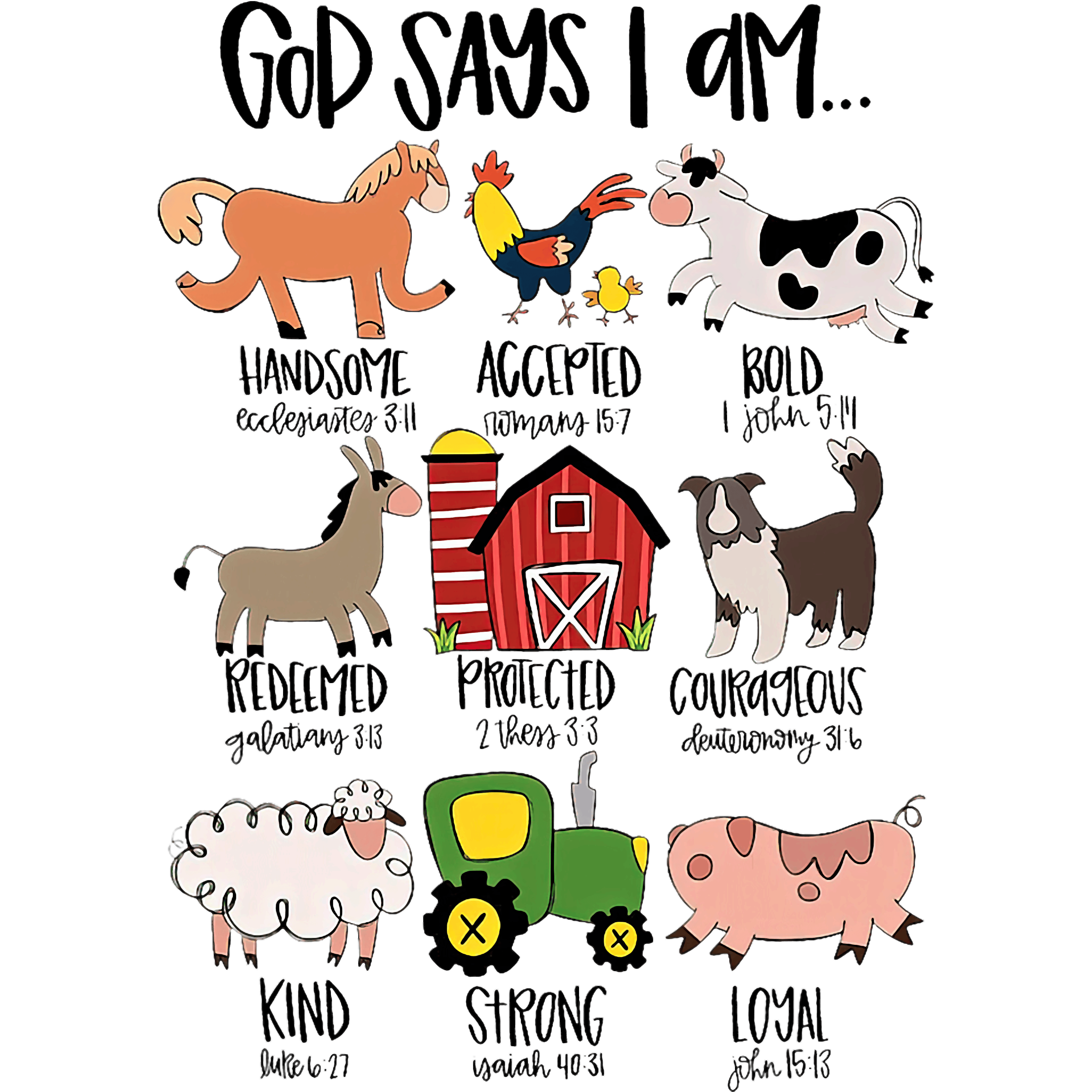 God Says I Am Farm Animal Christian DTF Transfer