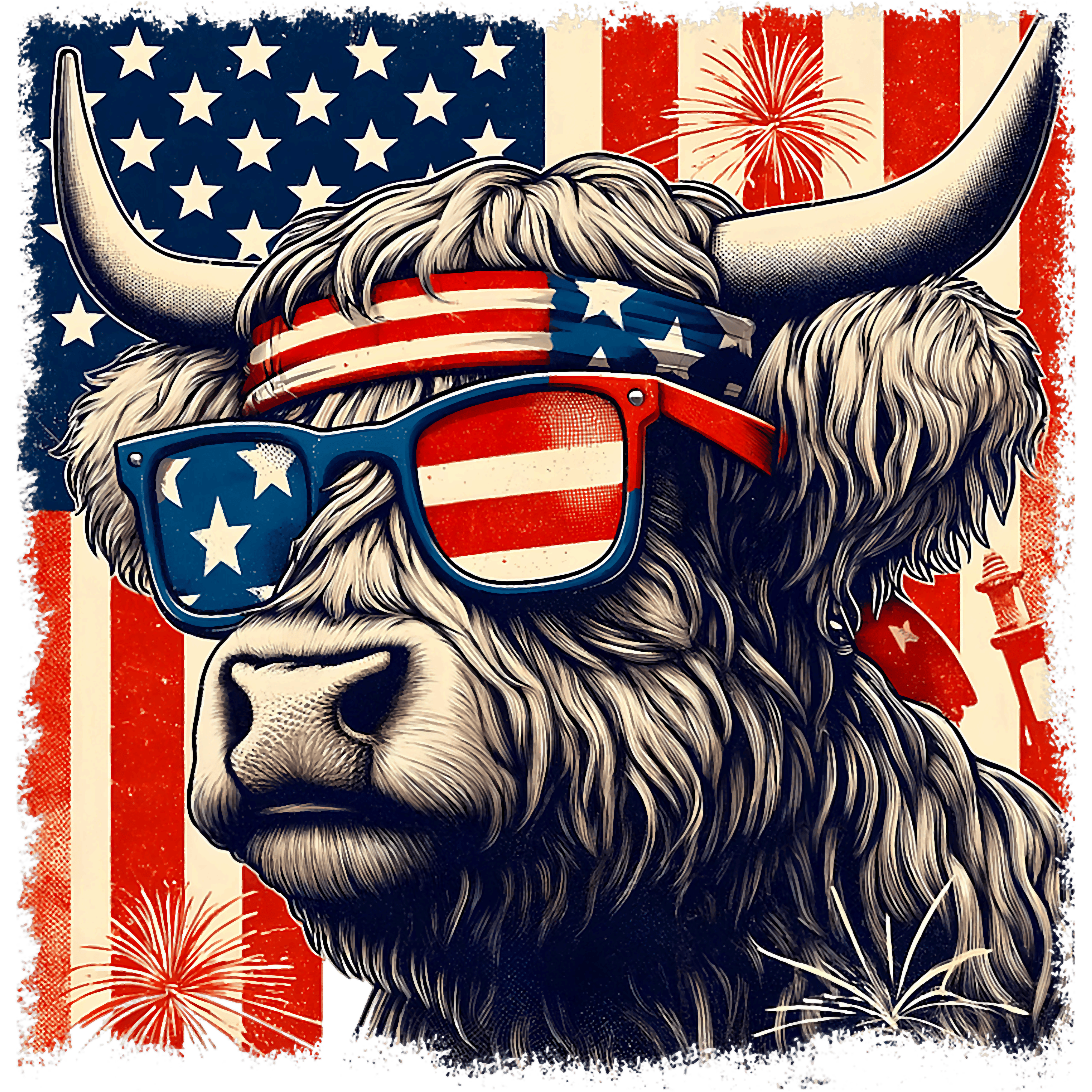 Patriotic Highland Cow USA DTF Transfer