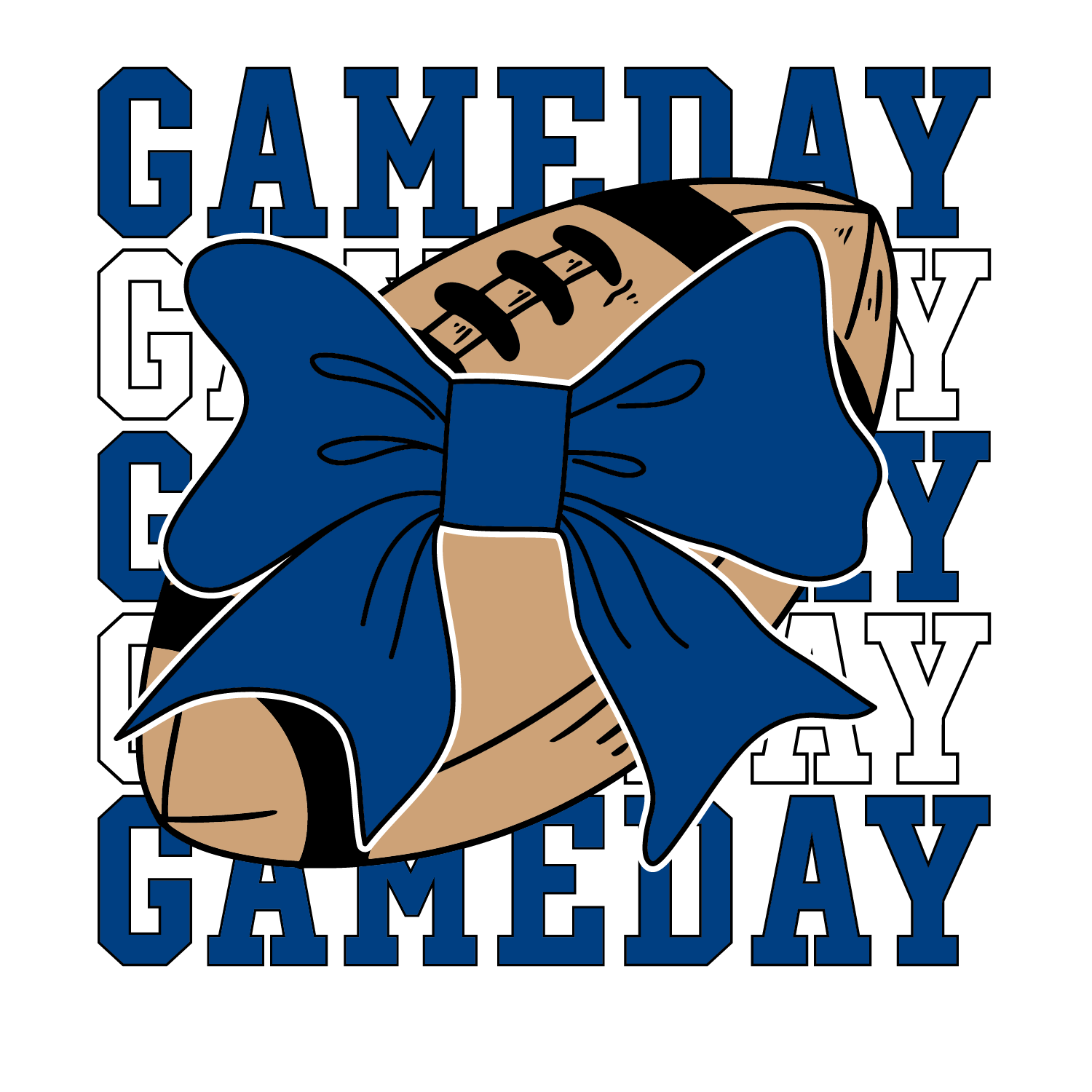 Blue Bow Football Gameday Coquette DTF Transfer