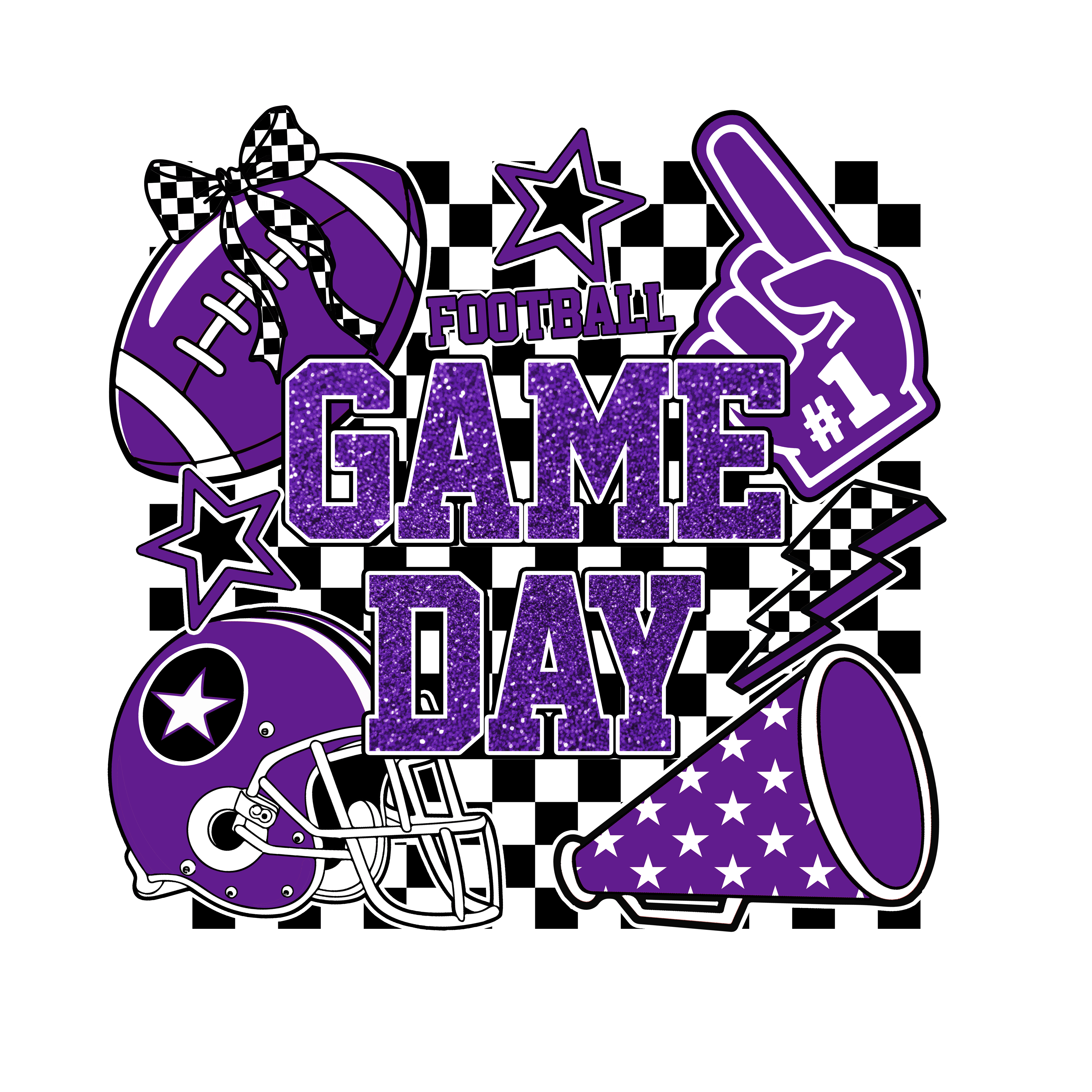 Purple Glitter Football Game Day Cheer DTF Transfer