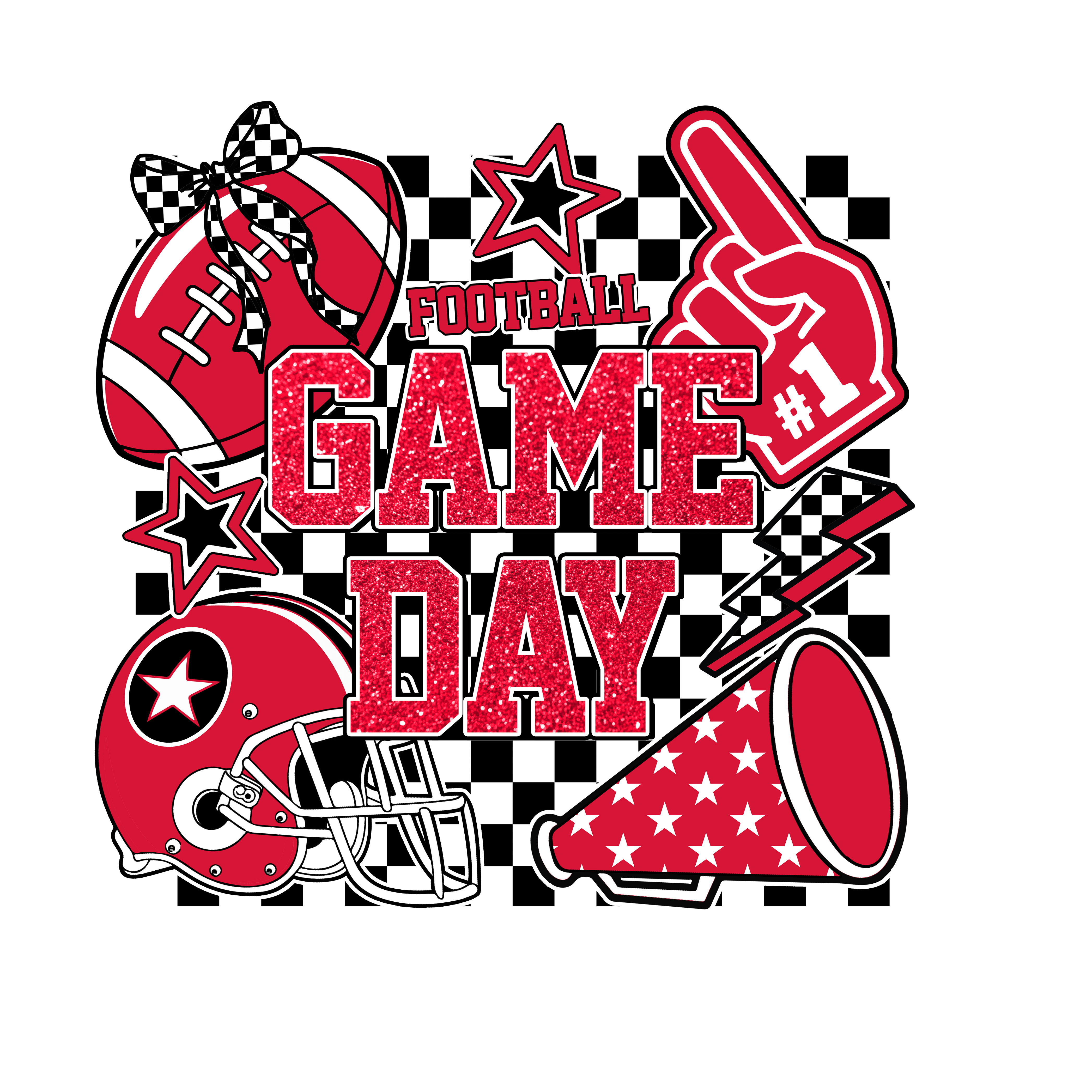 Red Glitter Football Game Day Team DTF Transfer