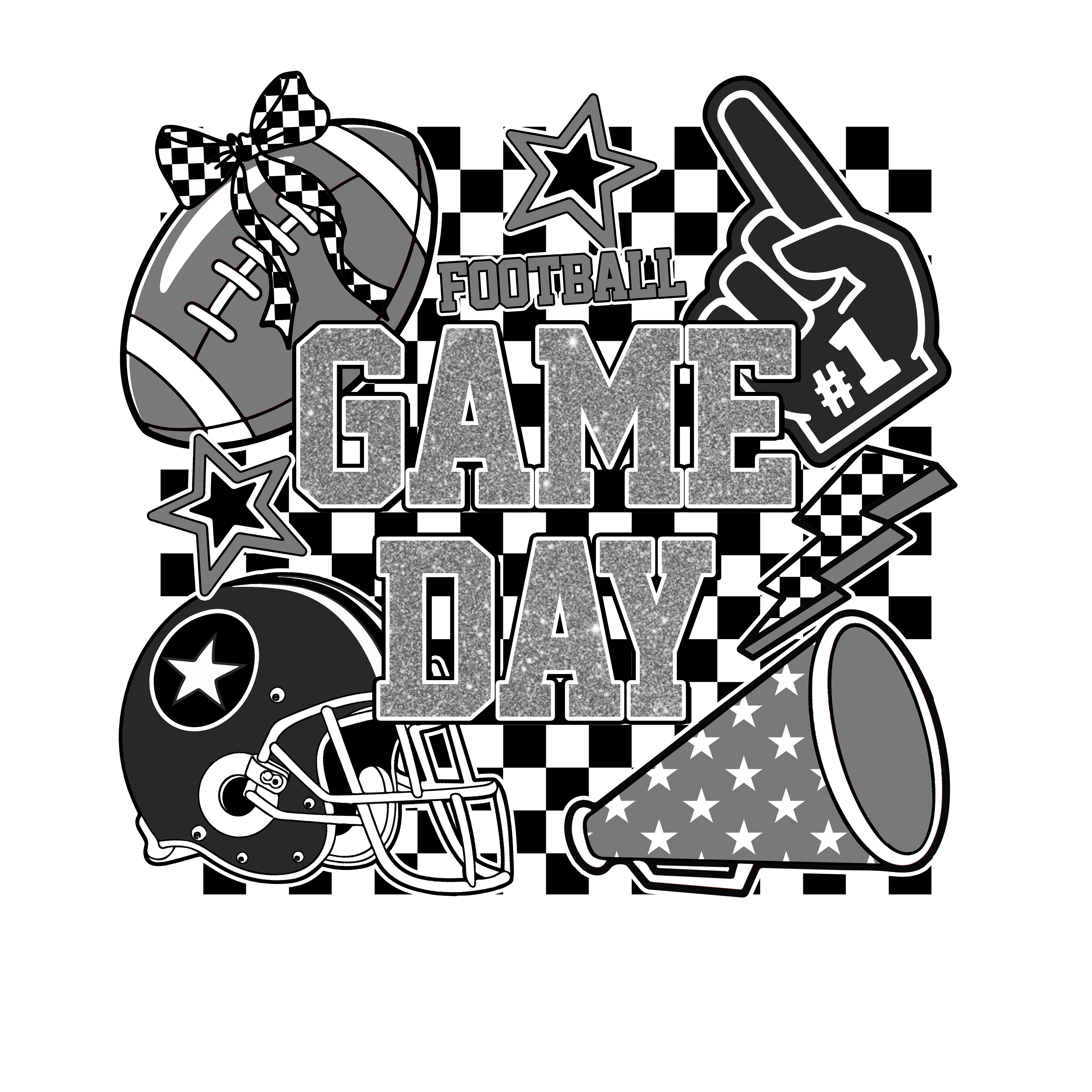 Silver Glitter Football Game Day DTF Transfer