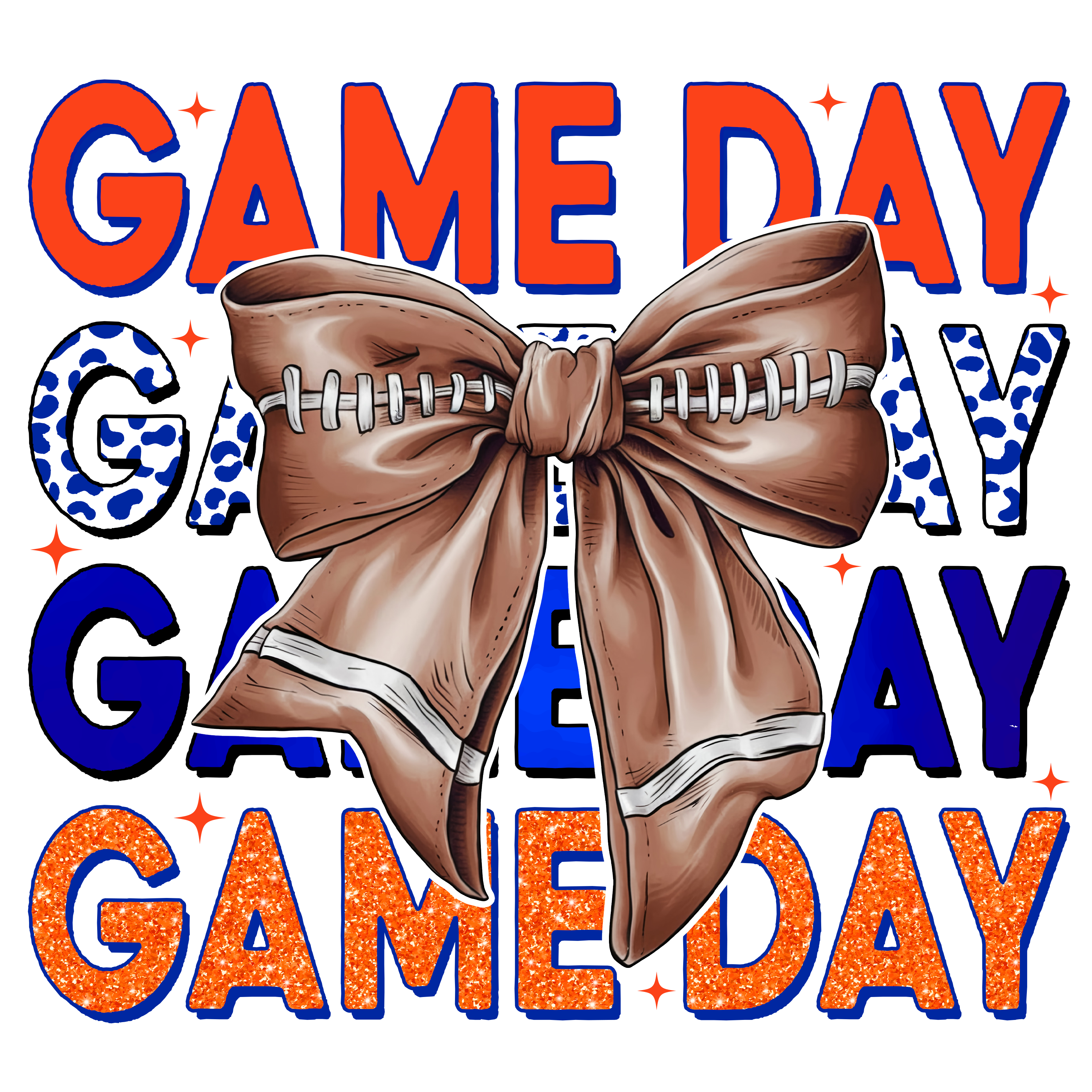Orange Blue Game Day Football Bow DTF Transfer